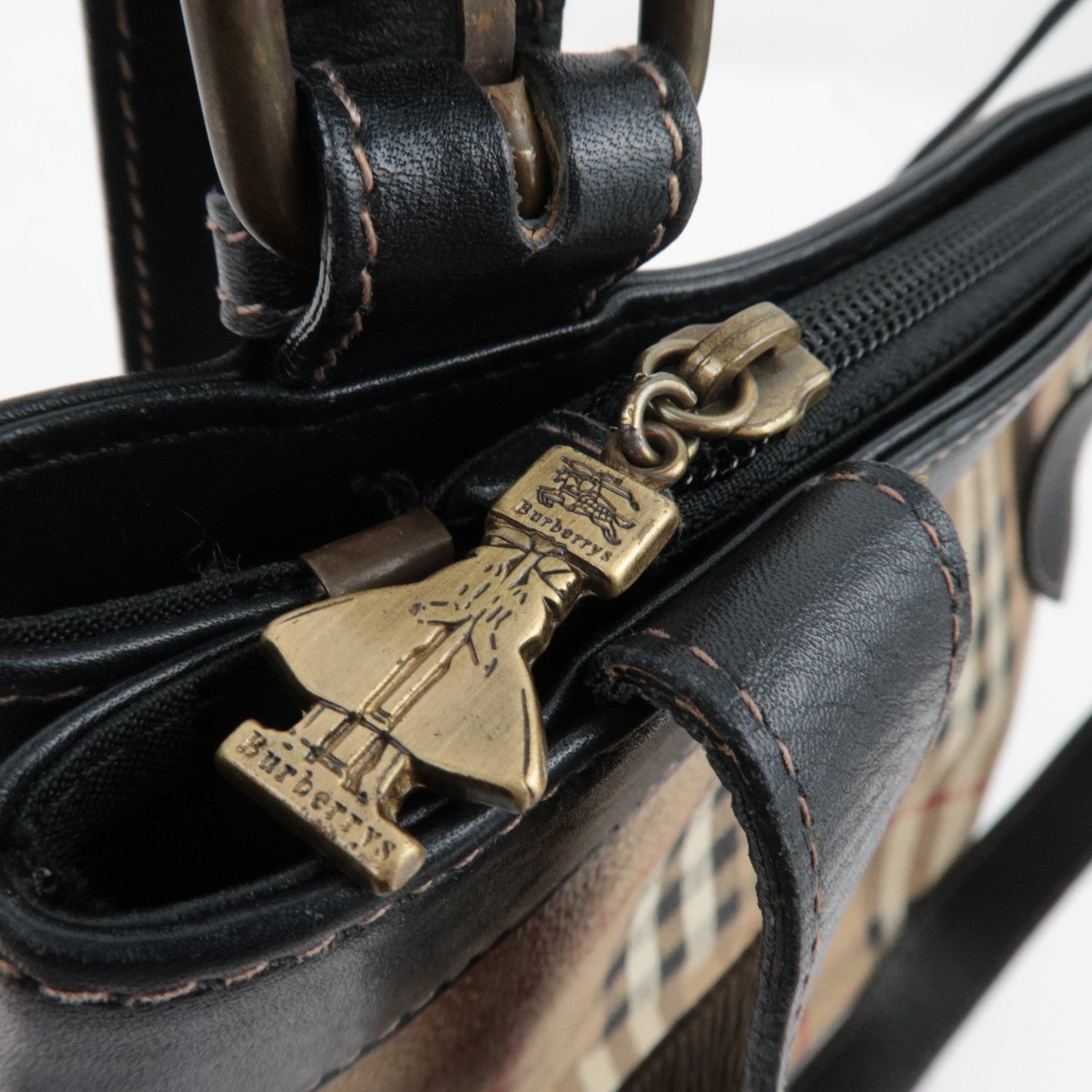 BURBERRY Shelter Under A Burberry's Nova Plaid Tote Bag PVC Leather Beige Black