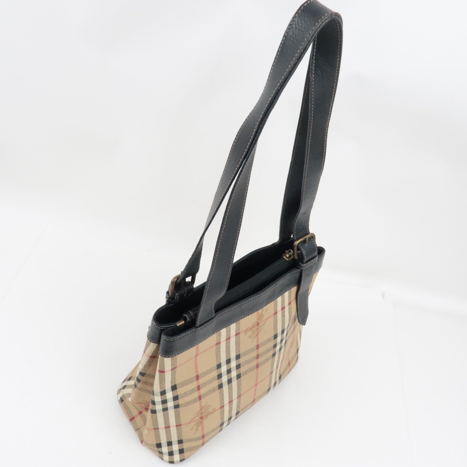 BURBERRY Shelter Under A Burberry's Nova Plaid Tote Bag PVC Leather Beige Black
