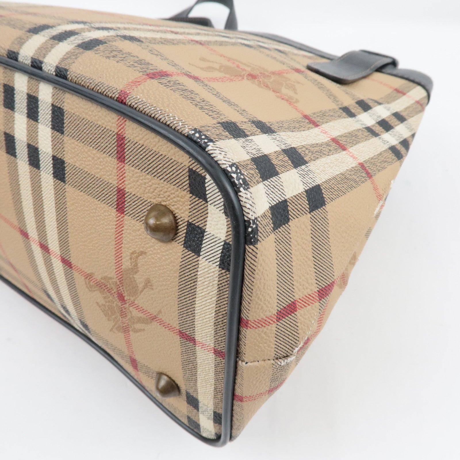 BURBERRY Shelter Under A Burberry's Nova Plaid Tote Bag PVC Leather Beige Black