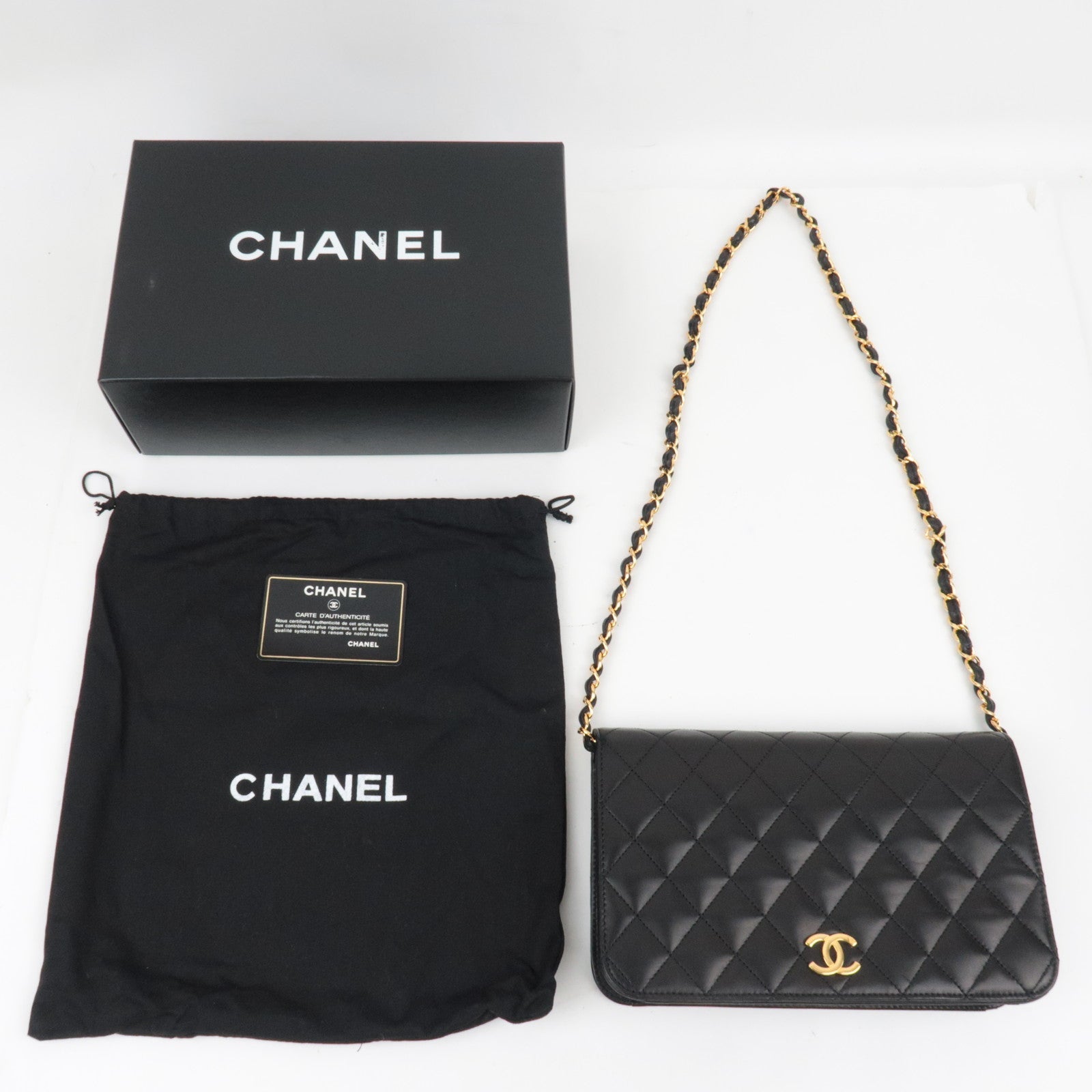 CHANEL Matelasse Full Flap Chain Shoulder Bag Lambskin Black Gold HDW 5136933 *Box, Dust bag, G card