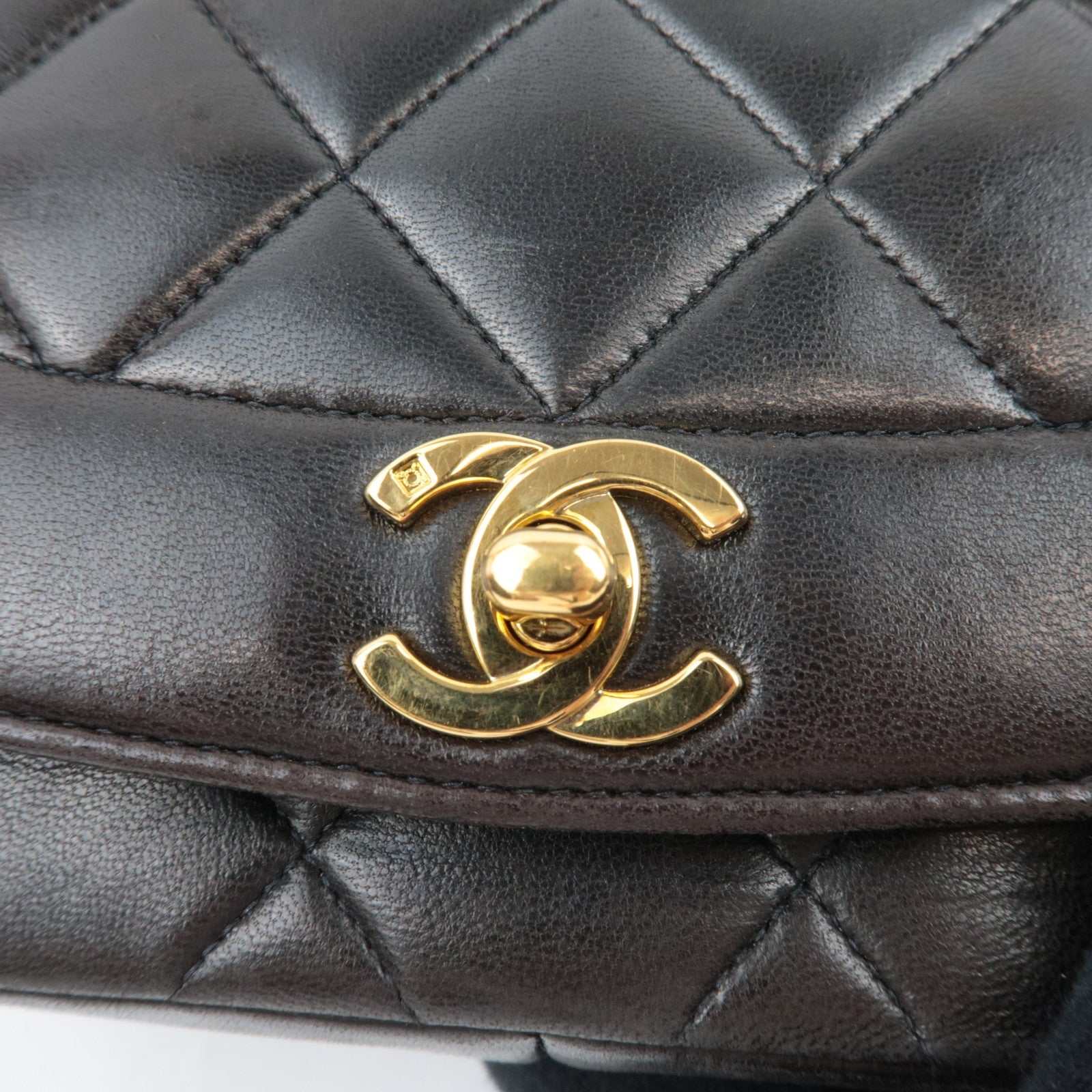 CHANEL Diana Matelasse 25 Chain Shoulder Bag Lambskin Black Gold HDW 3100311 *G card