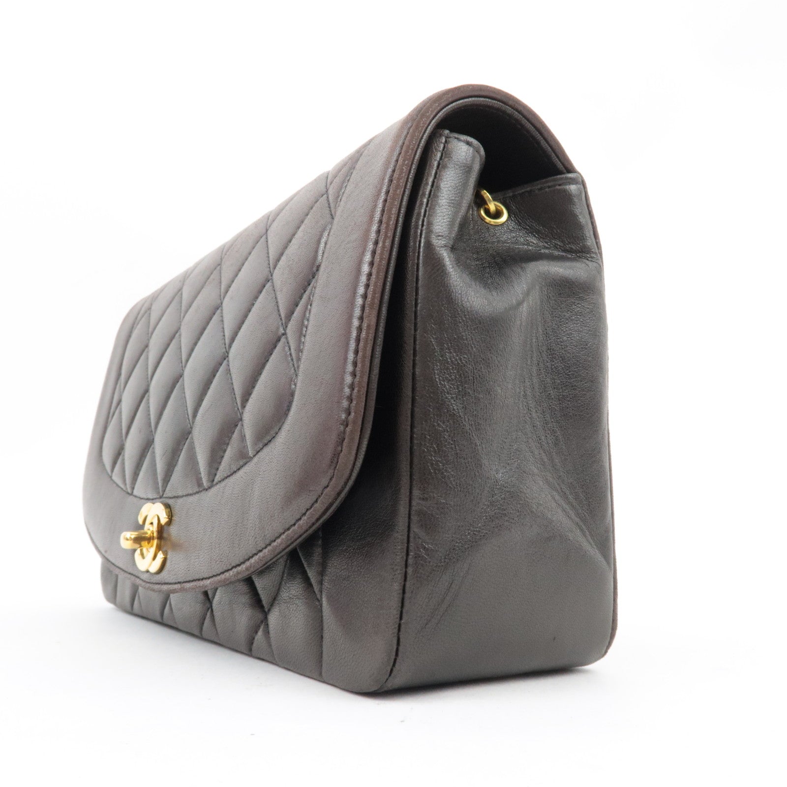 CHANEL Diana Matelasse 25 Chain Shoulder Bag Lambskin Black Gold HDW 3100311 *G card