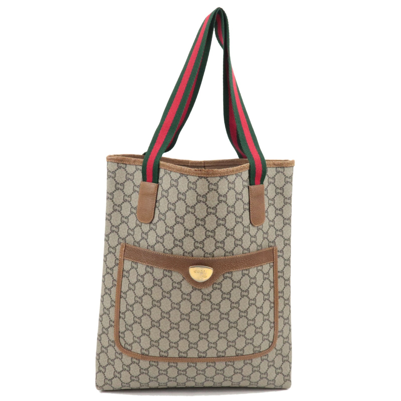 GUCCI Old GUCCI Sherry GG Plus Tote Bag Beige Brown 77442