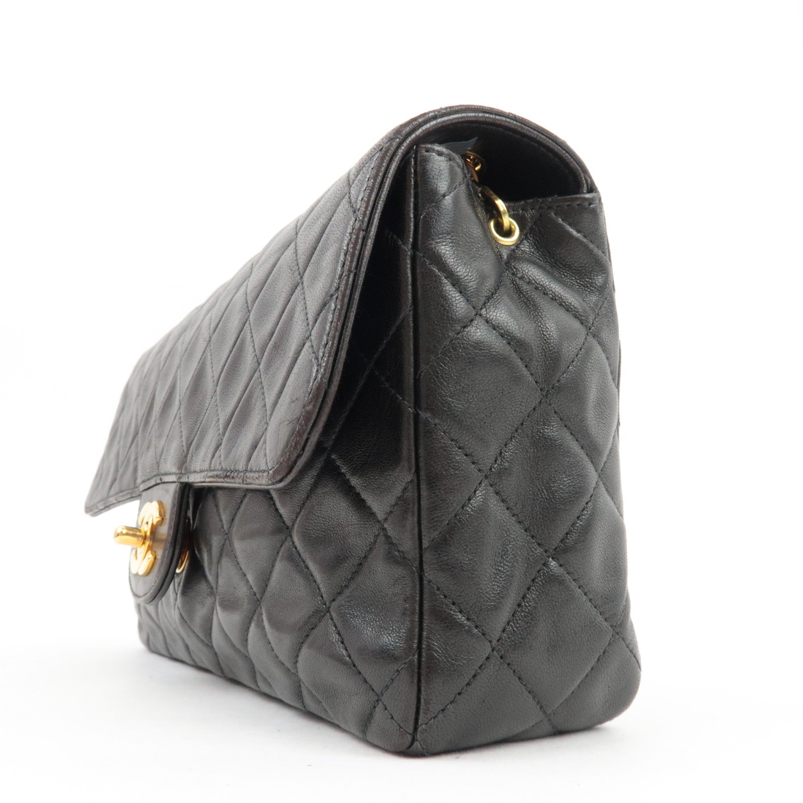 CHANEL Matelasse 25 Single Flap Chain Shoulder Bag Lambskin Black Gold HDW 4336072 *Box