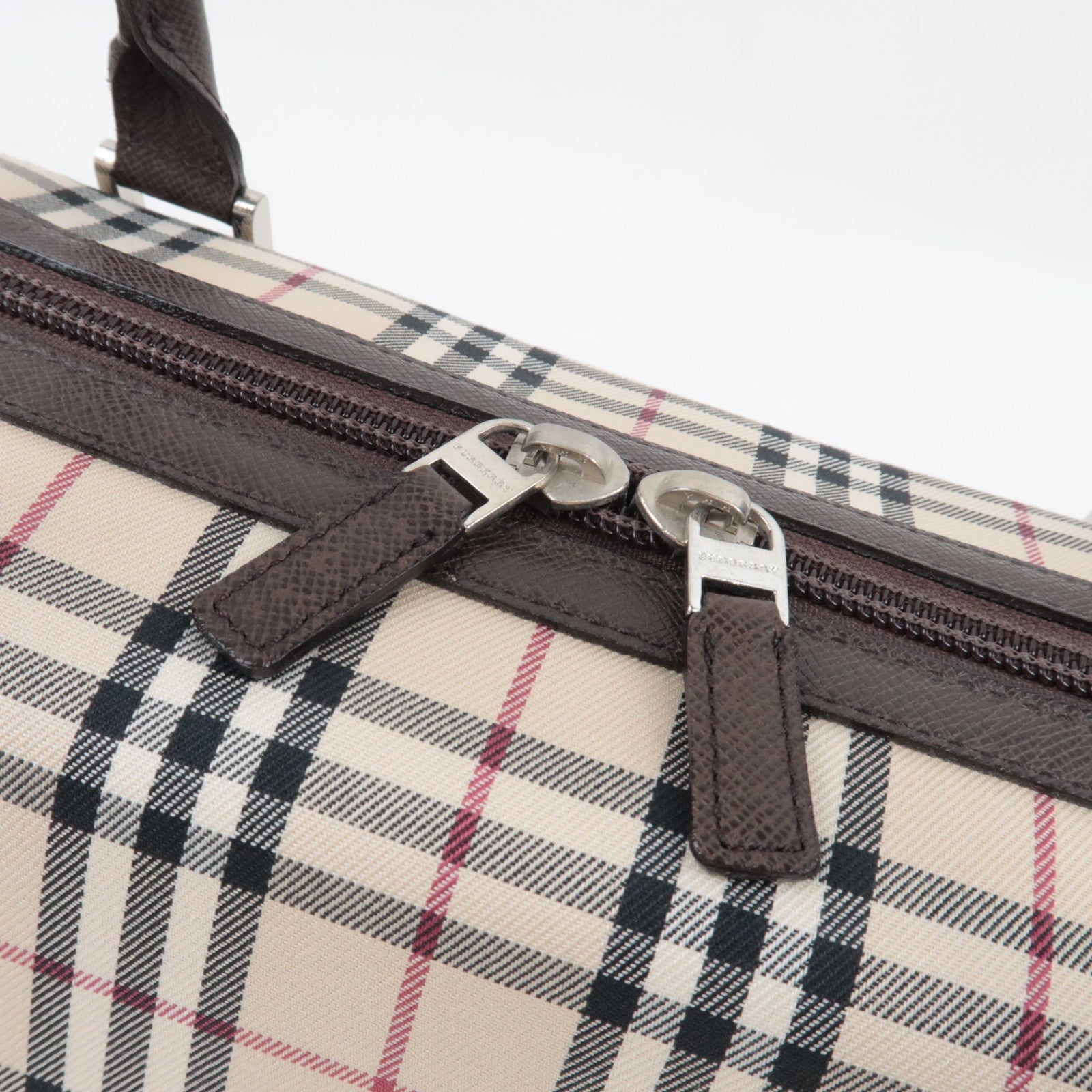 BURBERRY Nova Plaid Handbag Canvas Leather Beige Brown