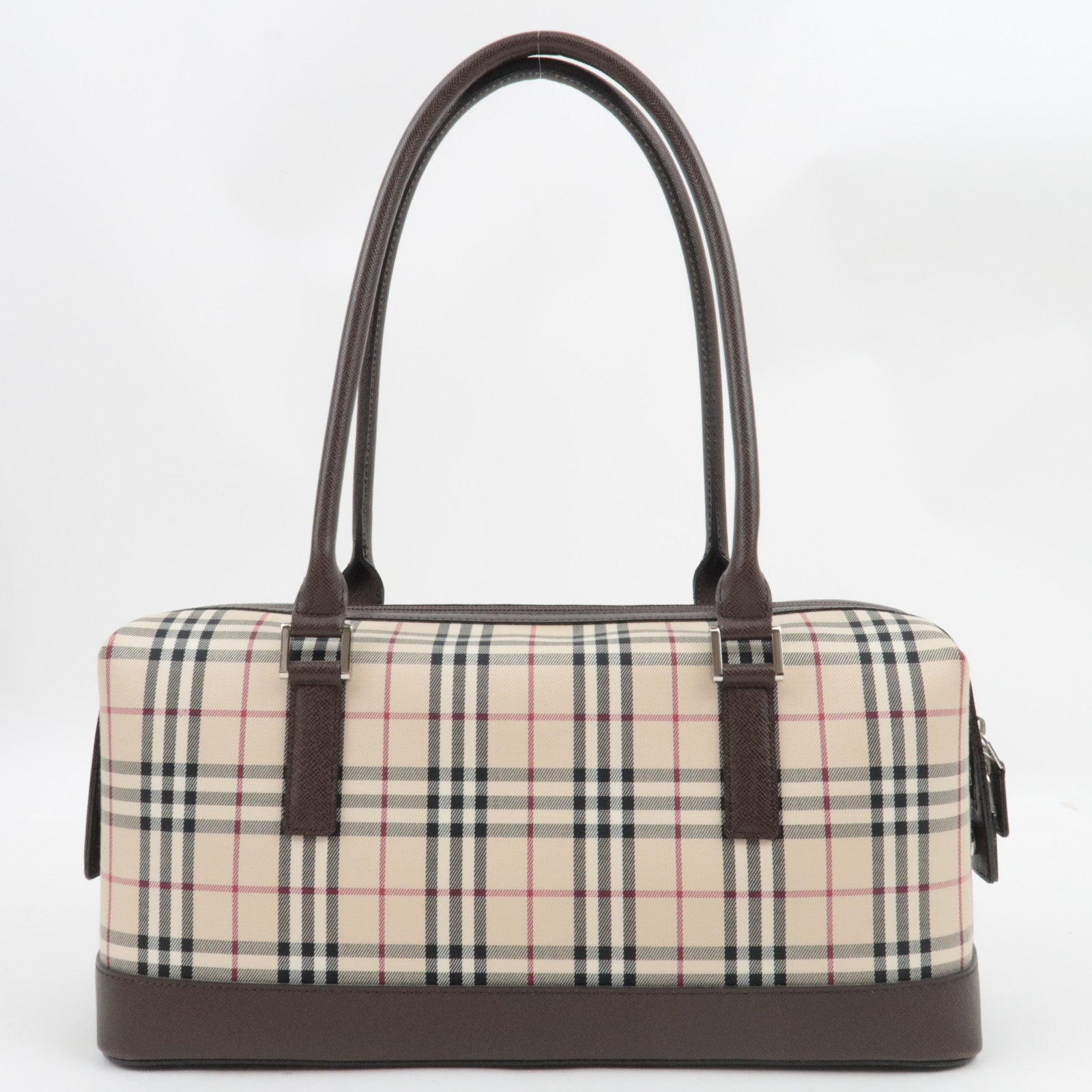 BURBERRY Nova Plaid Handbag Canvas Leather Beige Brown