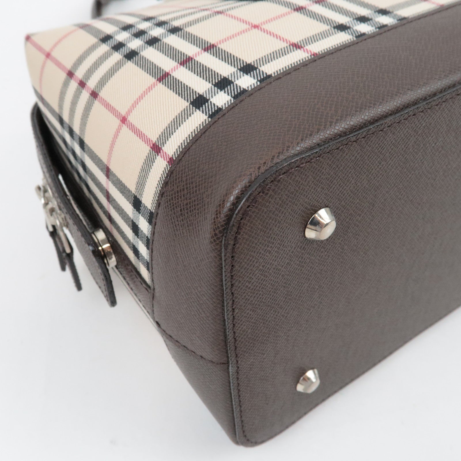 BURBERRY Nova Plaid Handbag Canvas Leather Beige Brown