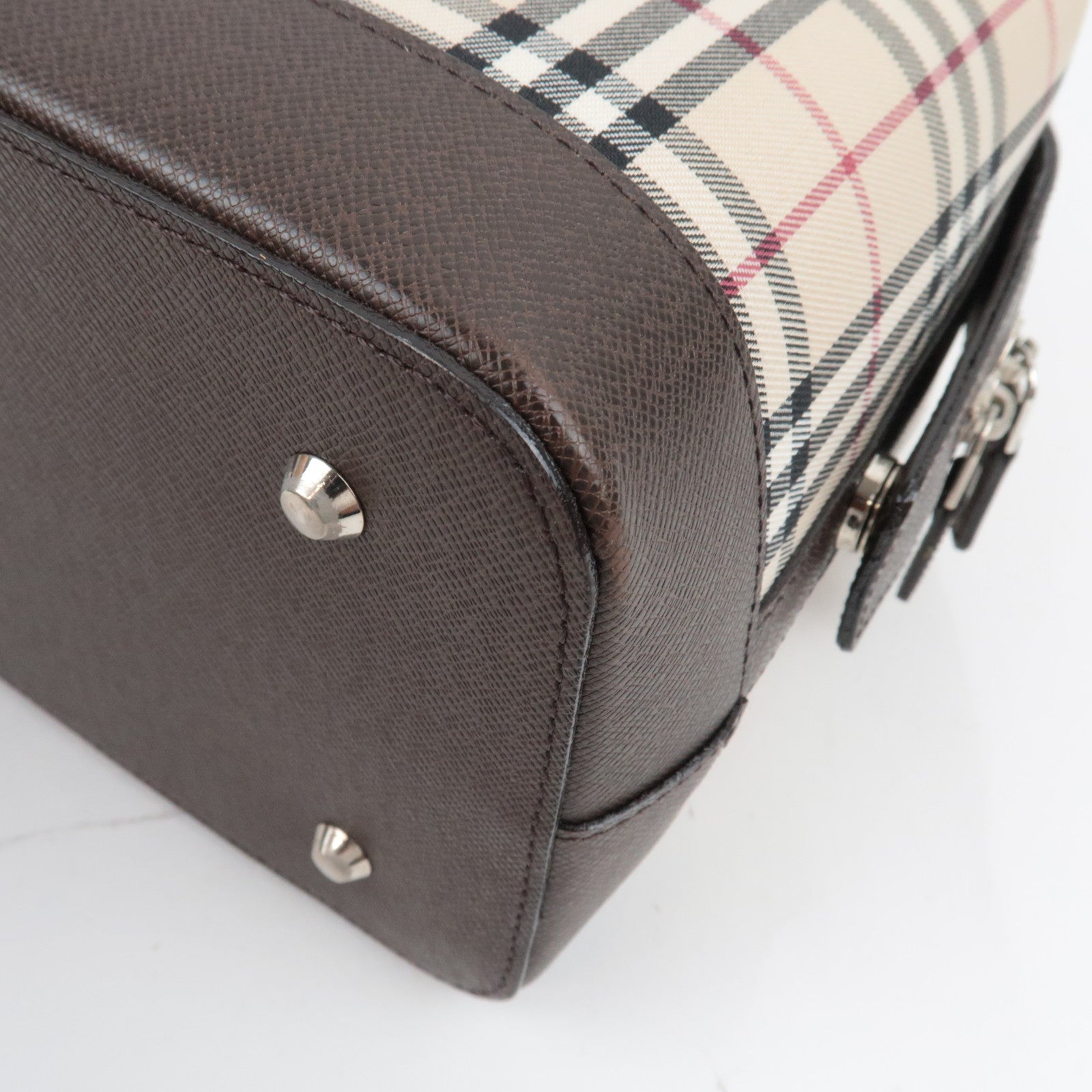 BURBERRY Nova Plaid Handbag Canvas Leather Beige Brown