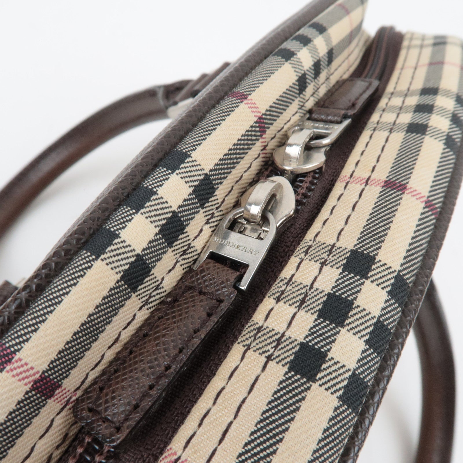 BURBERRY Nova Plaid Handbag Canvas Leather Beige Brown