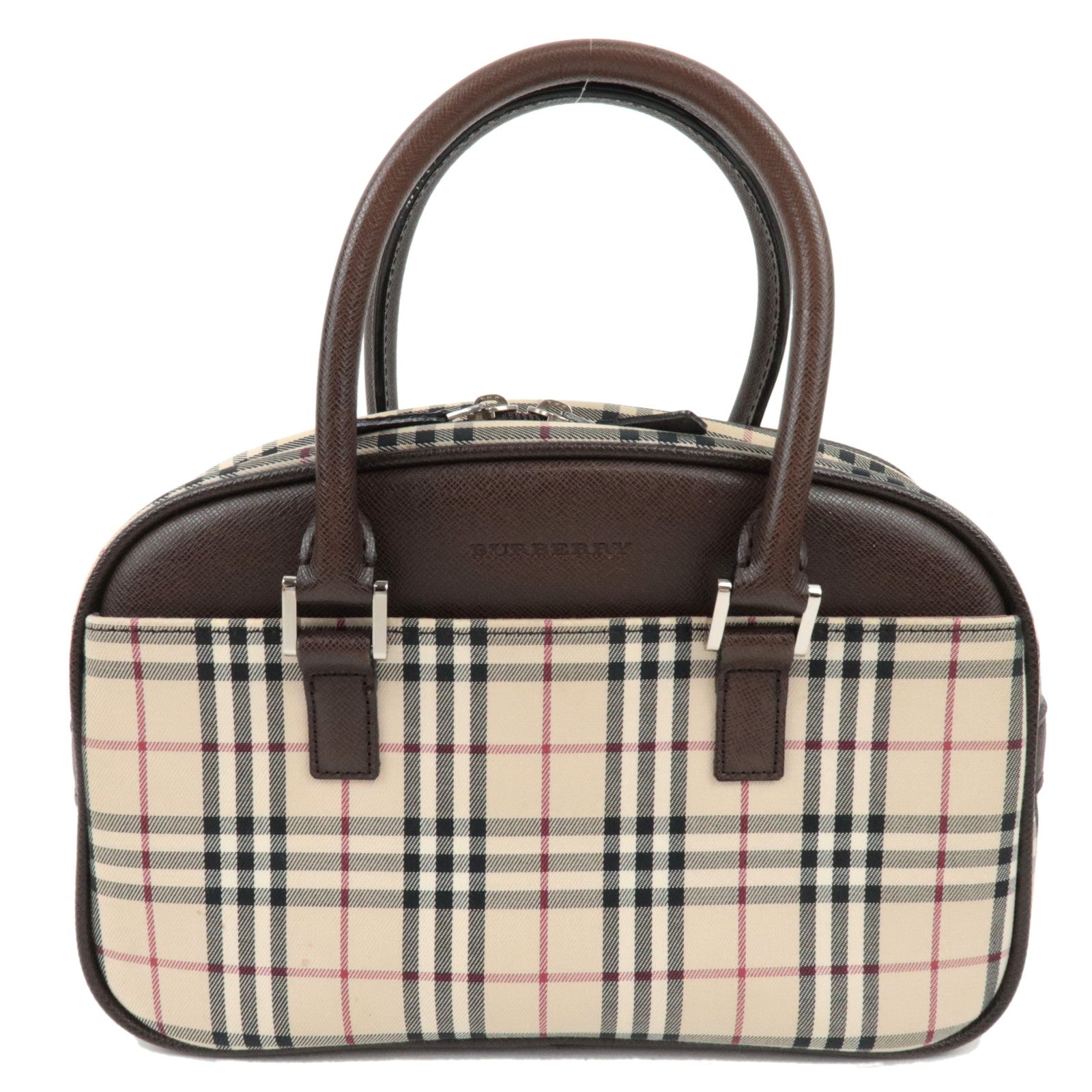 BURBERRY Nova Plaid Handbag Canvas Leather Beige Brown77483