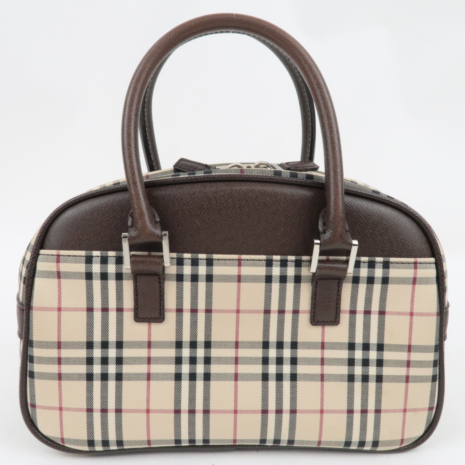 BURBERRY Nova Plaid Handbag Canvas Leather Beige Brown