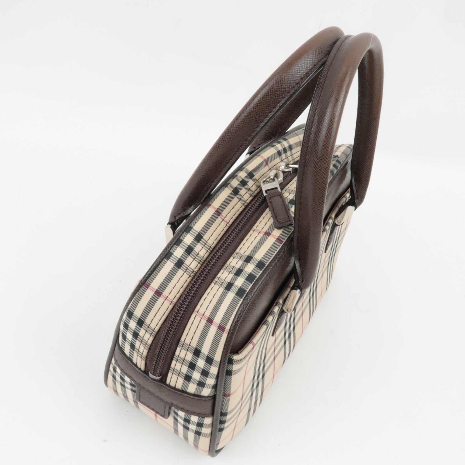 BURBERRY Nova Plaid Handbag Canvas Leather Beige Brown