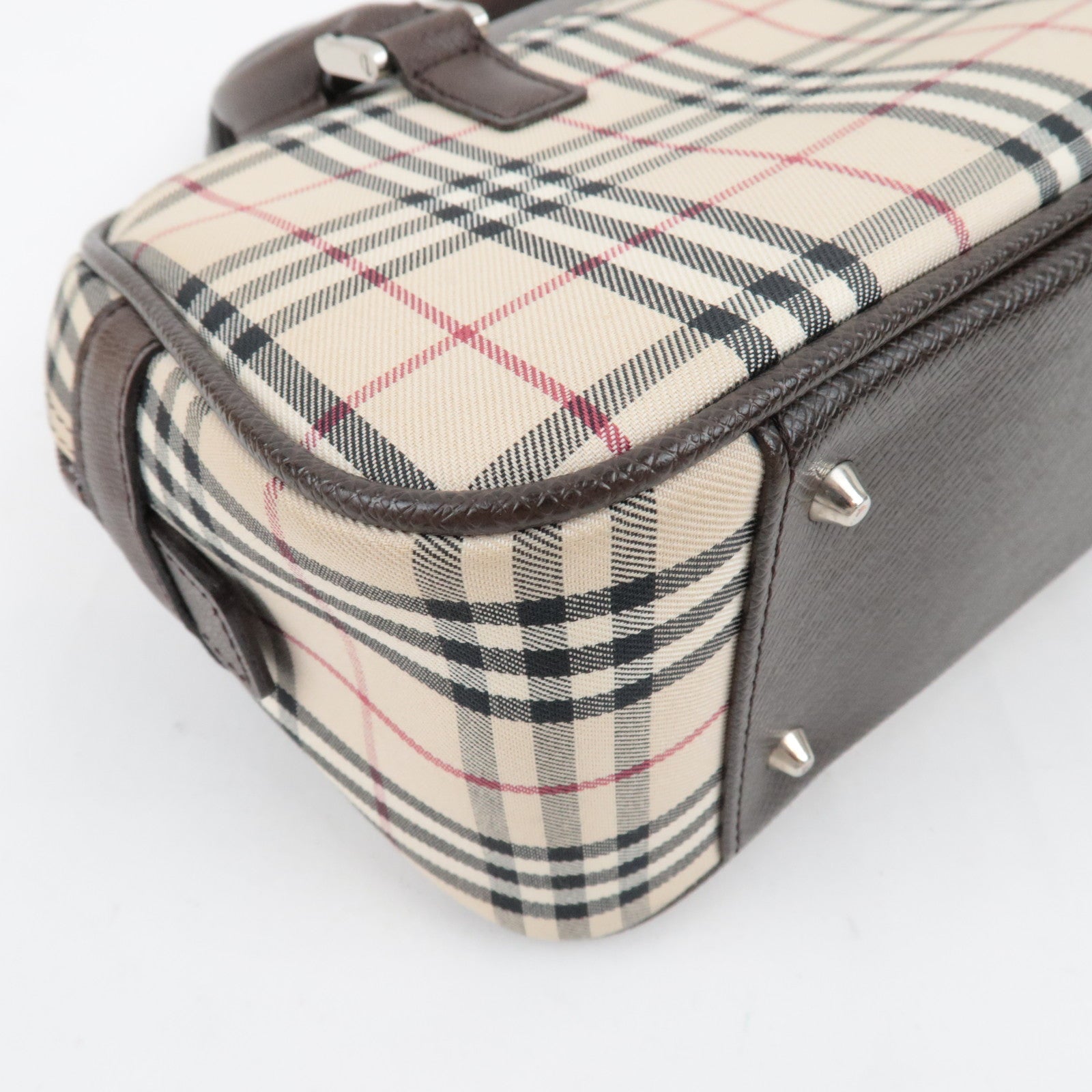 BURBERRY Nova Plaid Handbag Canvas Leather Beige Brown