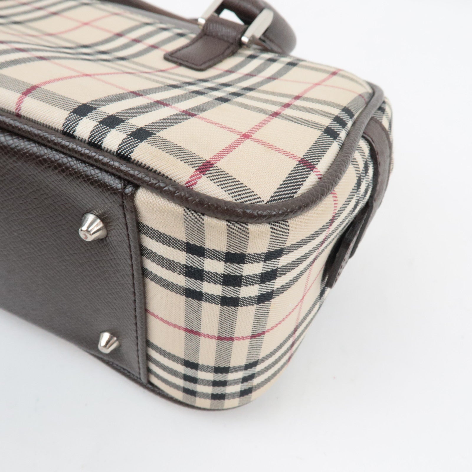 BURBERRY Nova Plaid Handbag Canvas Leather Beige Brown