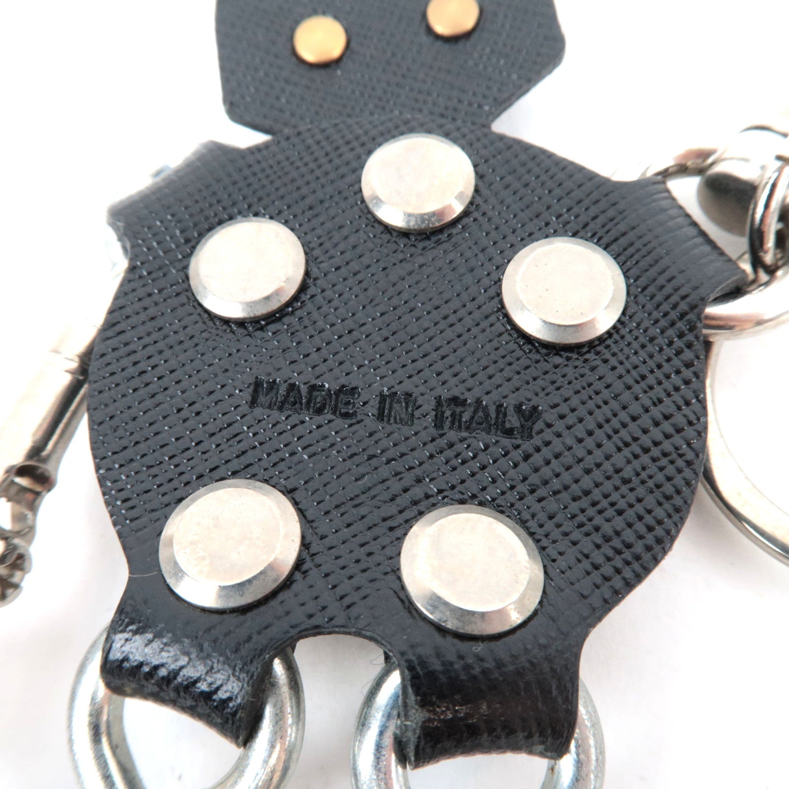 PRADA Robot Bag Charm Leather Metal Black Silver