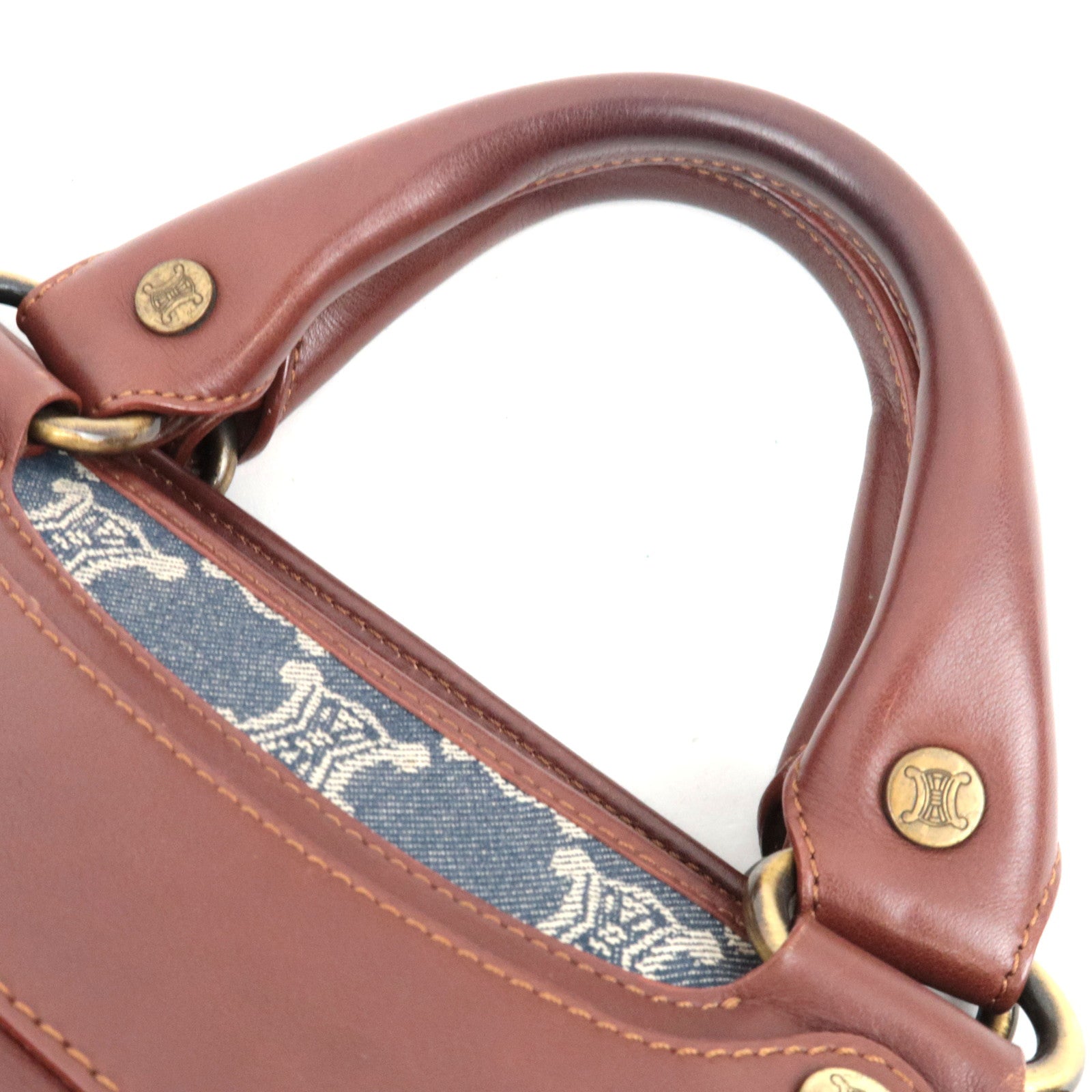 CELINE Paris Macadam Boogie Bag Handbag Denim Leather Blue Brown