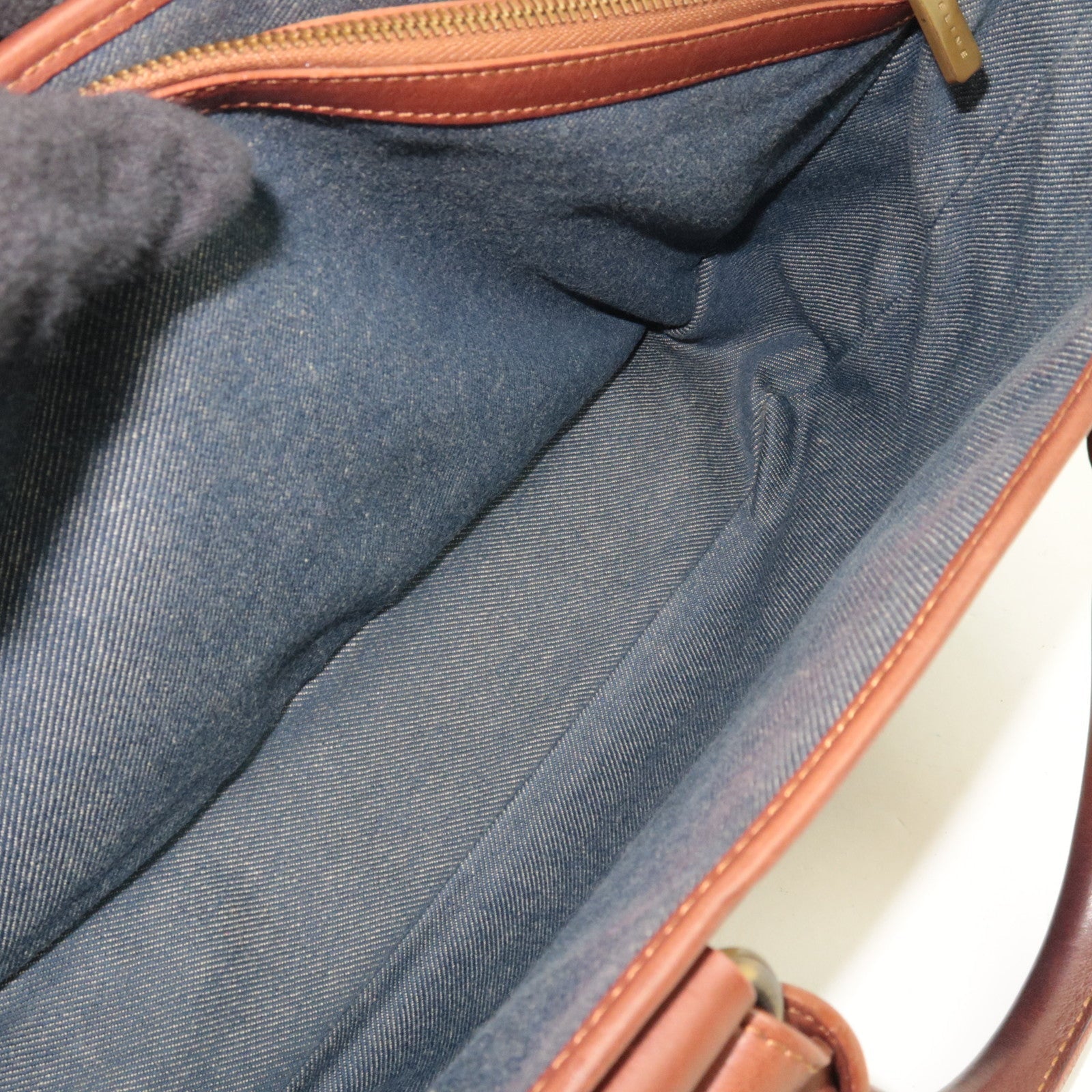 CELINE Paris Macadam Boogie Bag Handbag Denim Leather Blue Brown