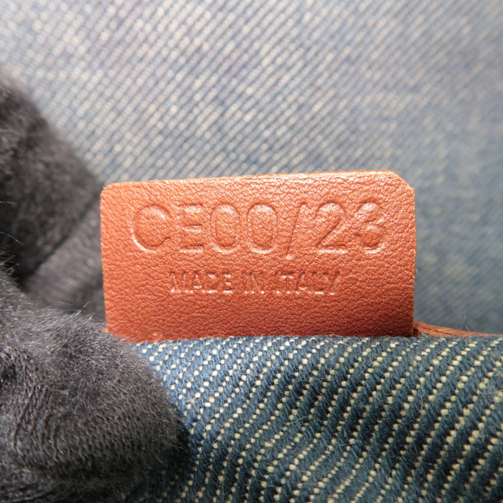 CELINE Paris Macadam Boogie Bag Handbag Denim Leather Blue Brown