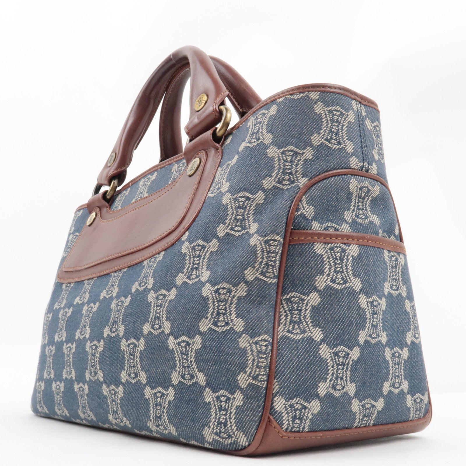 CELINE Paris Macadam Boogie Bag Handbag Denim Leather Blue Brown