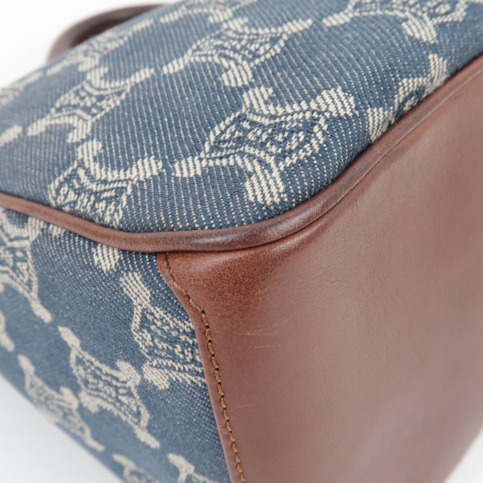 CELINE Paris Macadam Boogie Bag Handbag Denim Leather Blue Brown