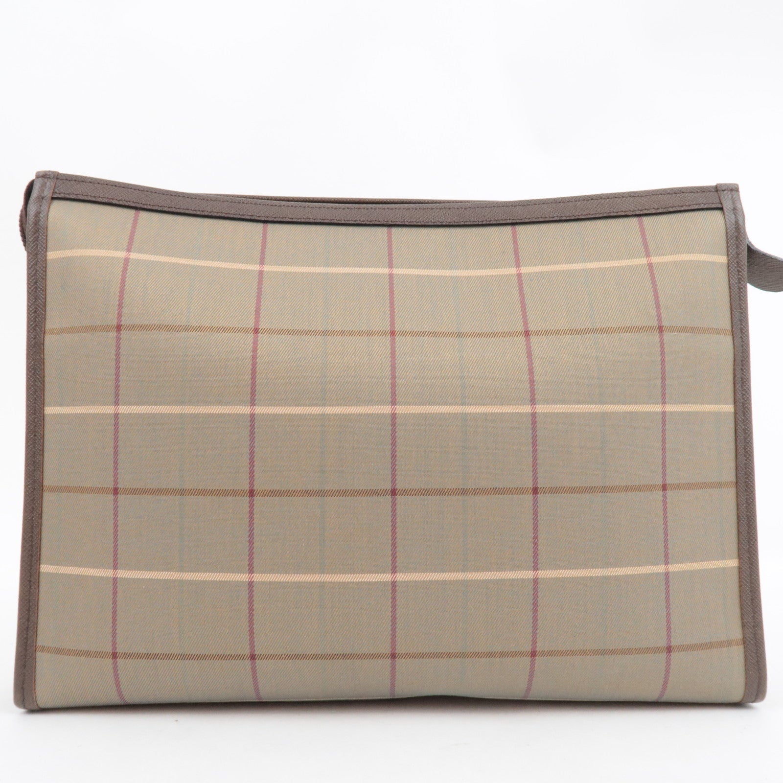 BURBERRY Burberry's Plaid Clutch Bag Canvas Leather Khaki Brown
