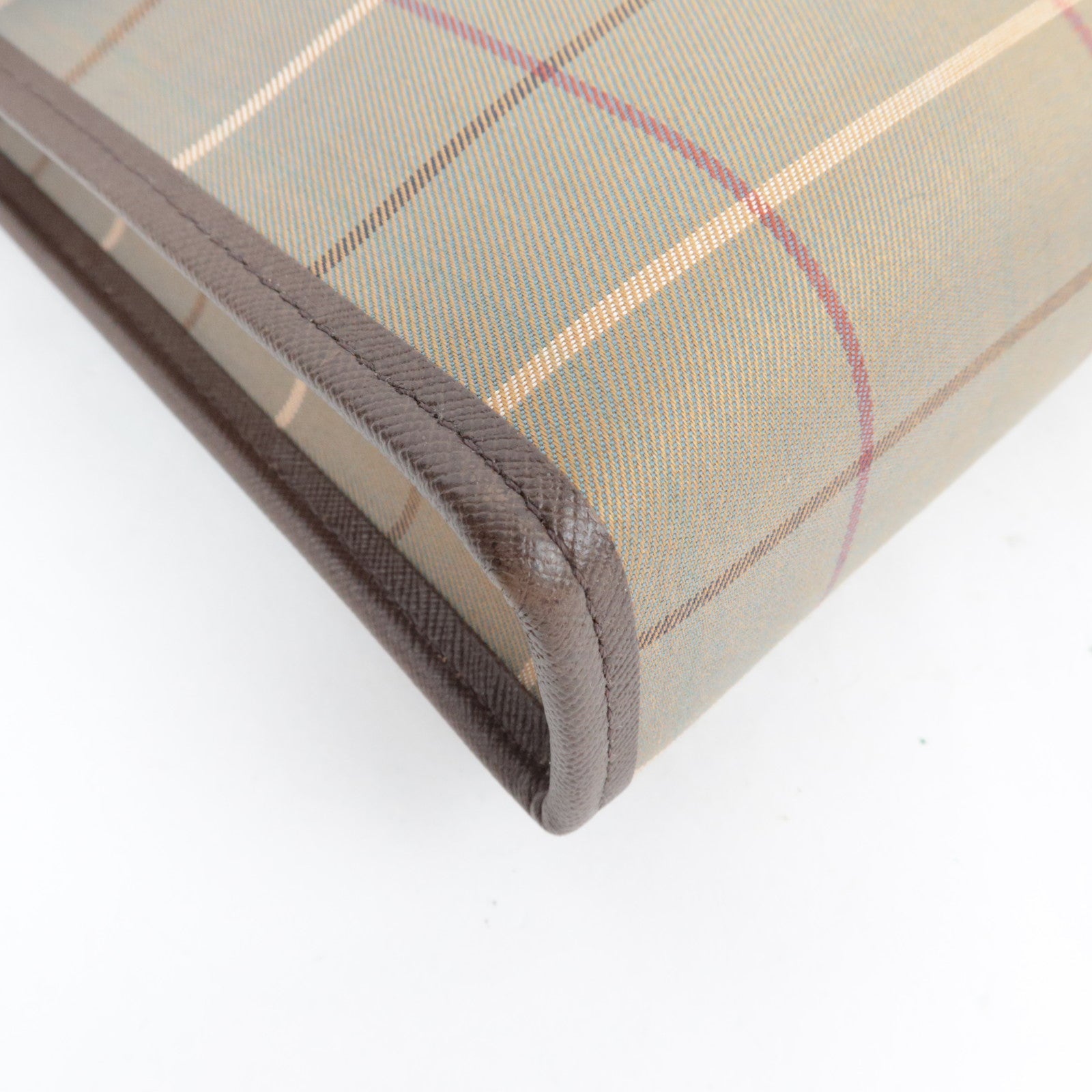 BURBERRY Burberry's Plaid Clutch Bag Canvas Leather Khaki Brown