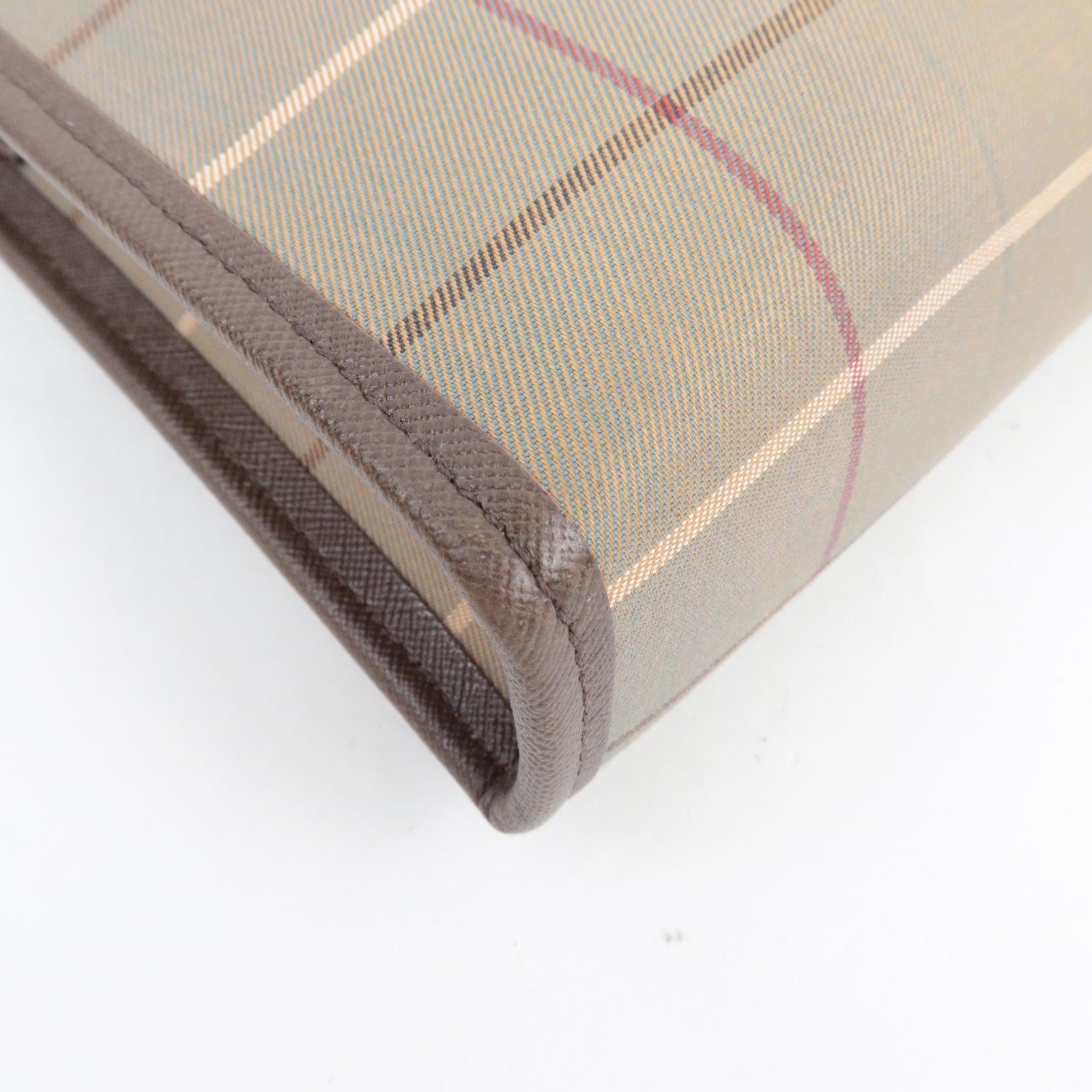 BURBERRY Burberry's Plaid Clutch Bag Canvas Leather Khaki Brown