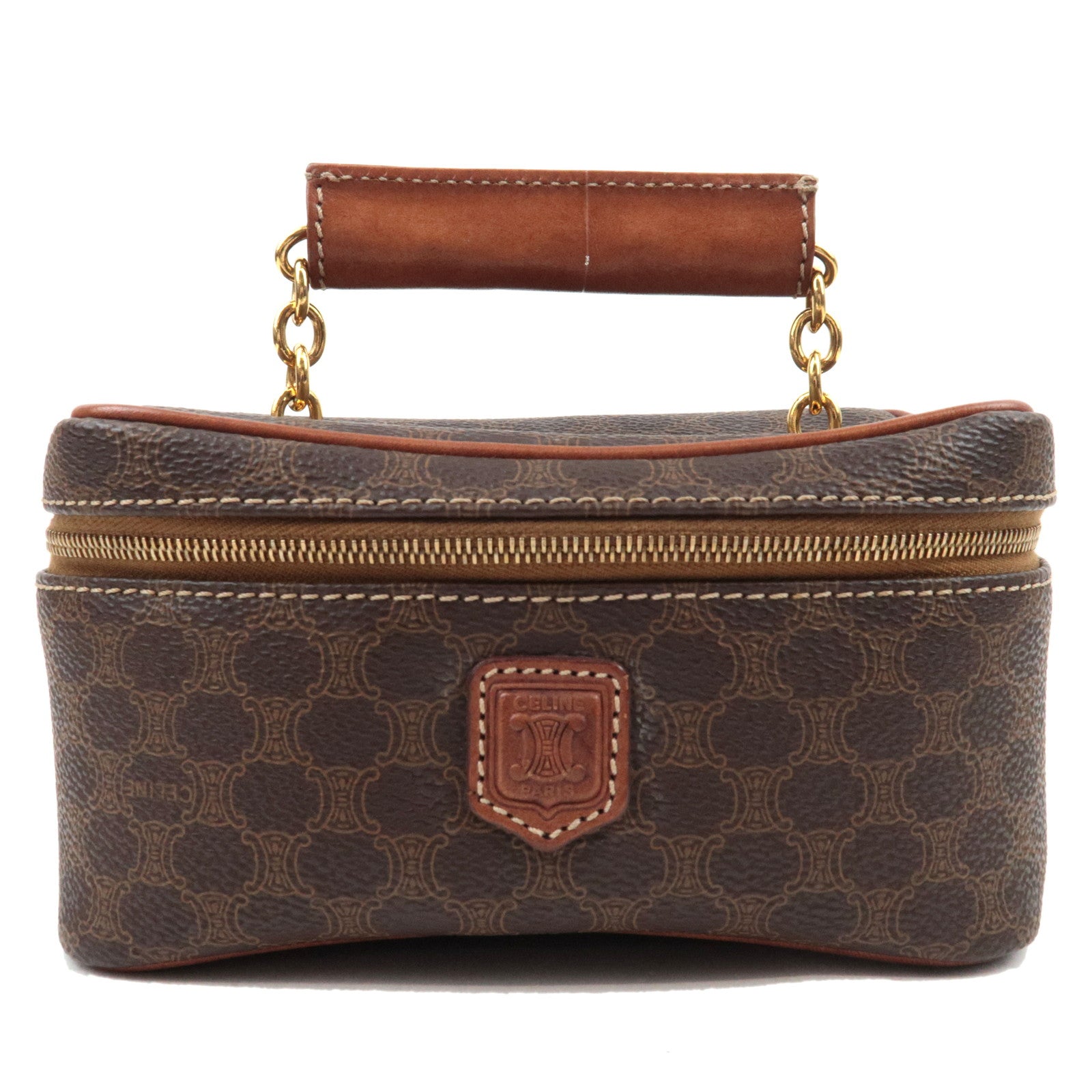 CELINE Macadam Cosmetic Pouch PVC Leather Brown77504