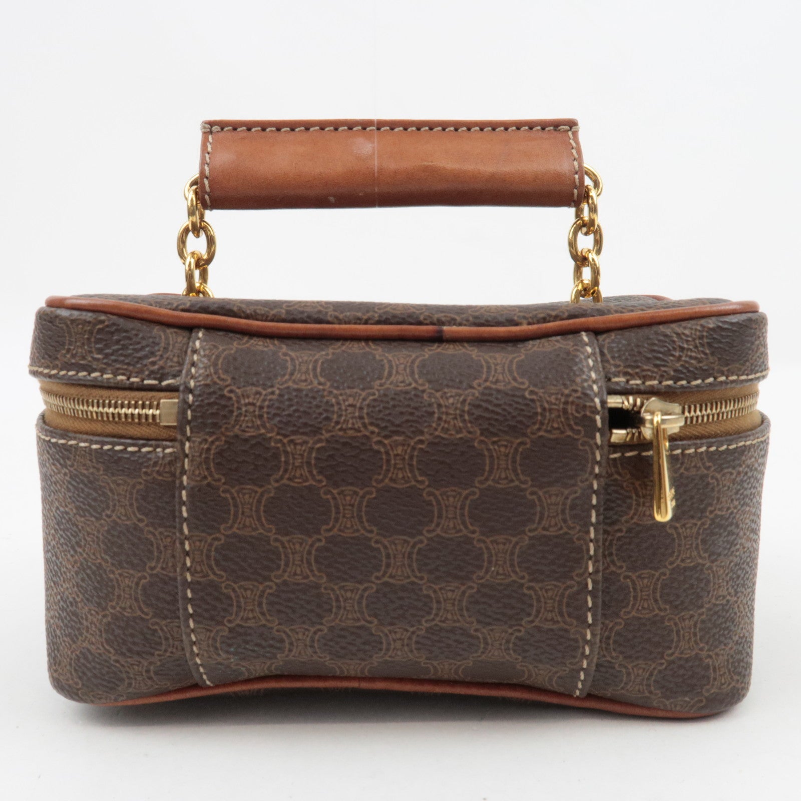 CELINE Macadam Cosmetic Pouch PVC Leather Brown