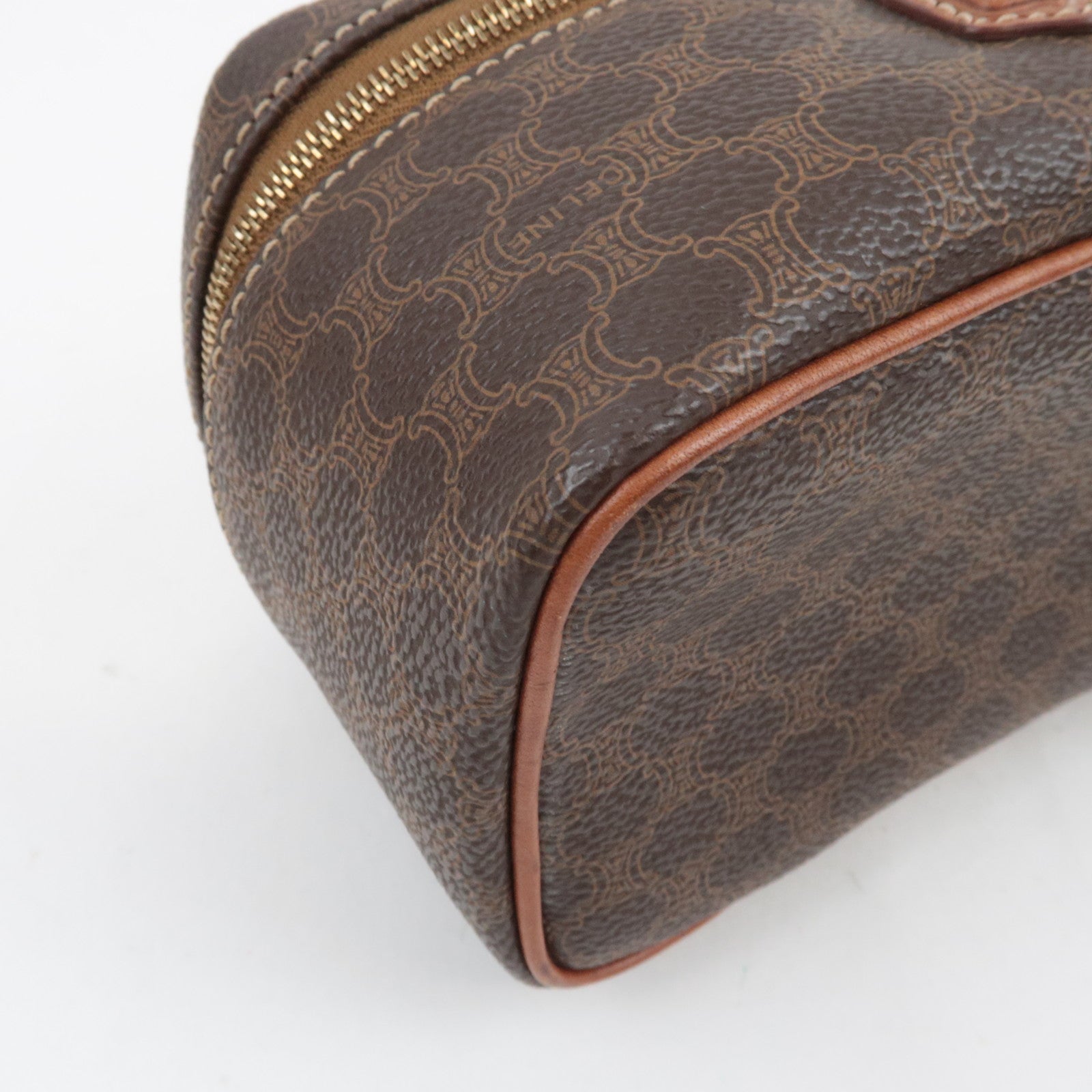 CELINE Macadam Cosmetic Pouch PVC Leather Brown