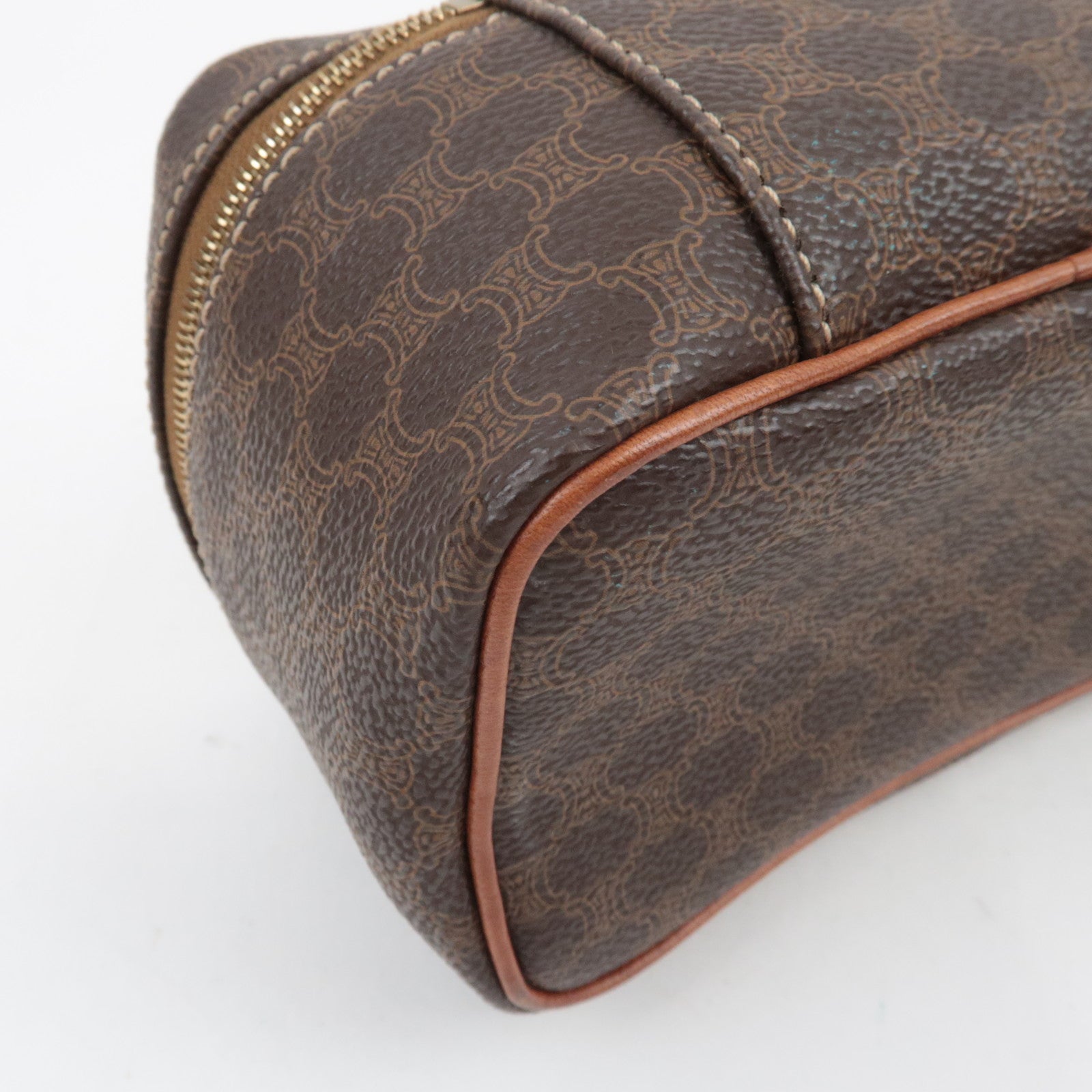 CELINE Macadam Cosmetic Pouch PVC Leather Brown