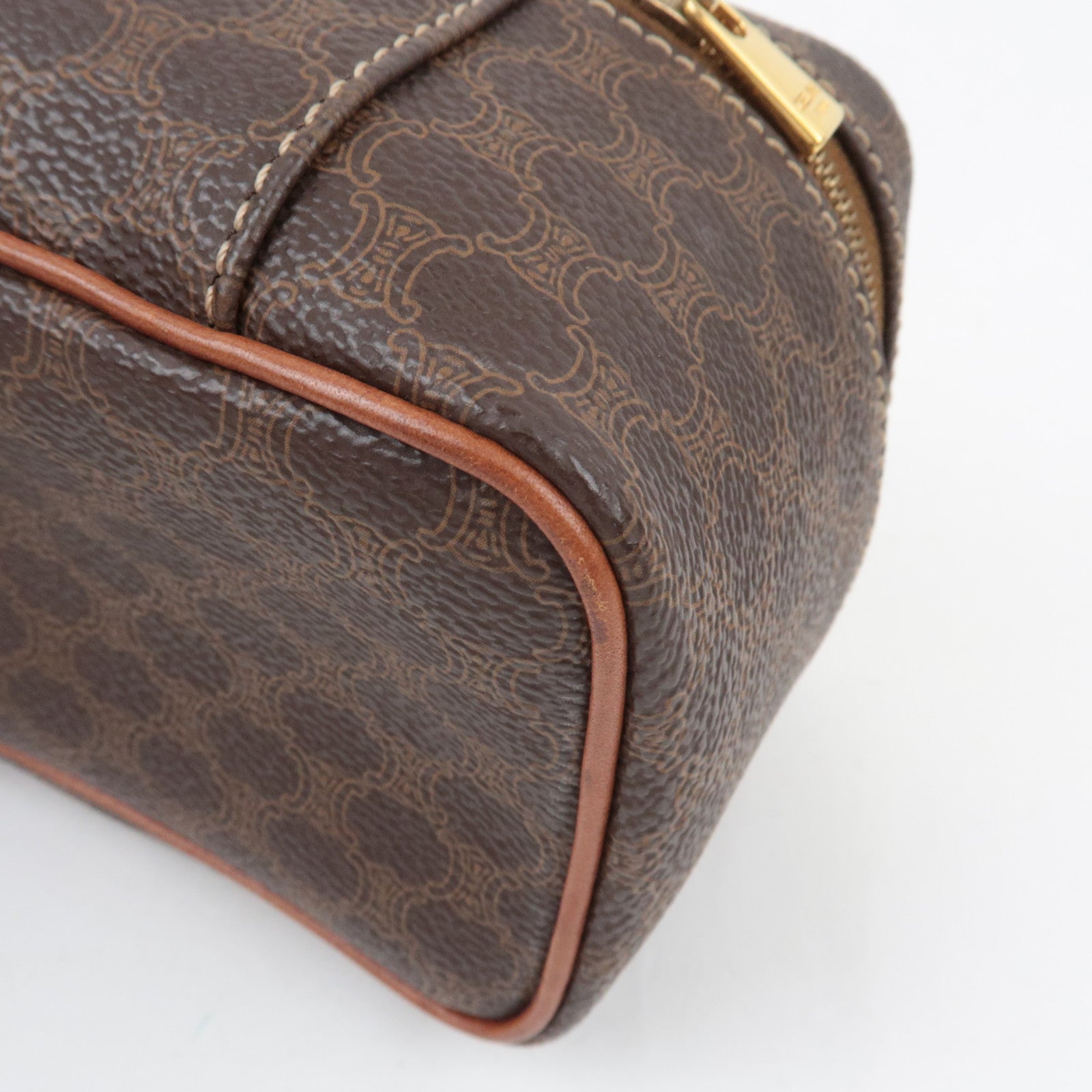 CELINE Macadam Cosmetic Pouch PVC Leather Brown