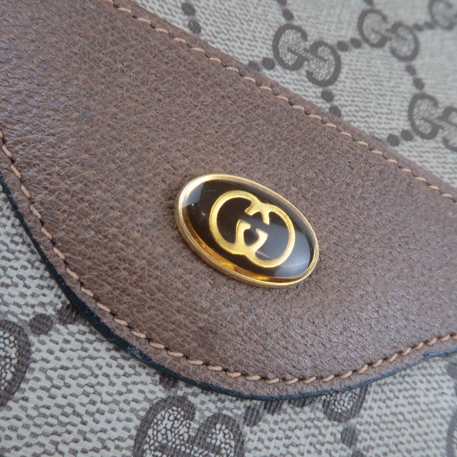 GUCCI Old GUCCI Sherry Tote Bag GG Plus Leather Beige Brown 39.02.003