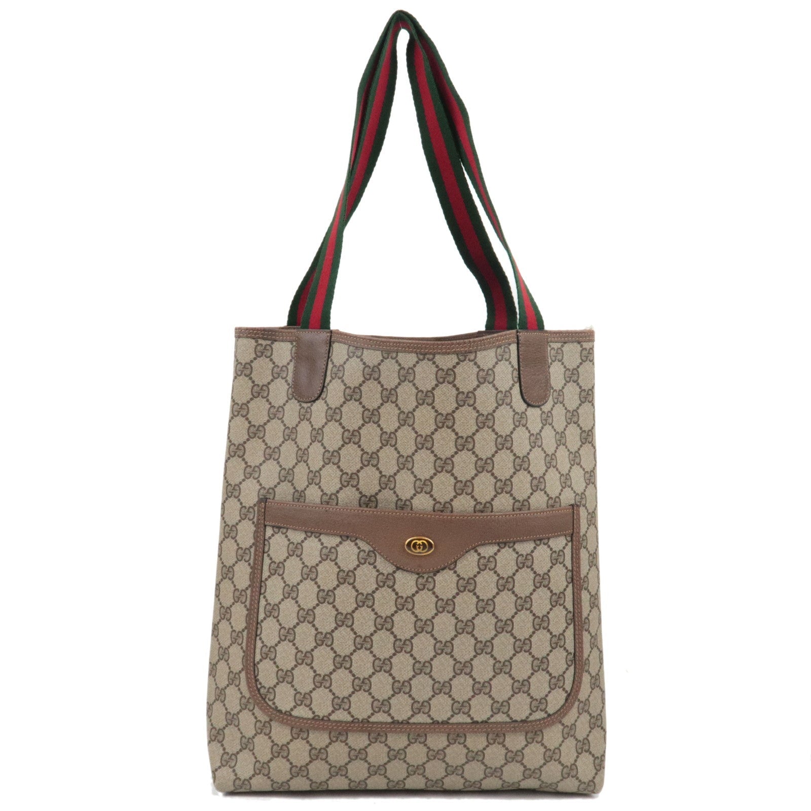 GUCCI Old GUCCI Sherry Tote Bag GG Plus Leather Beige Brown 39.02.003 77505