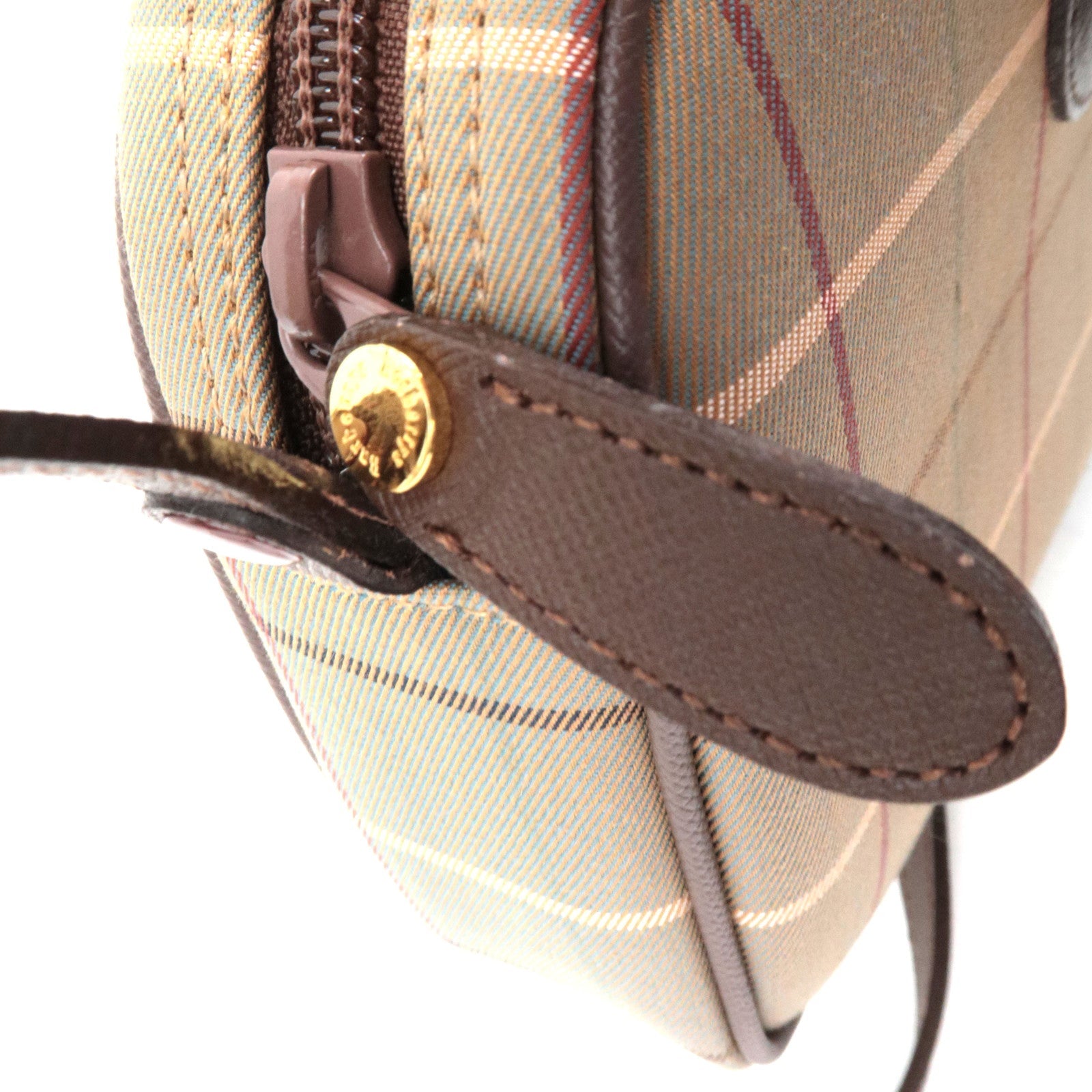 BURBERRY Burberry's Plaid Shoulder Bag Canvas Leather Beige Brown