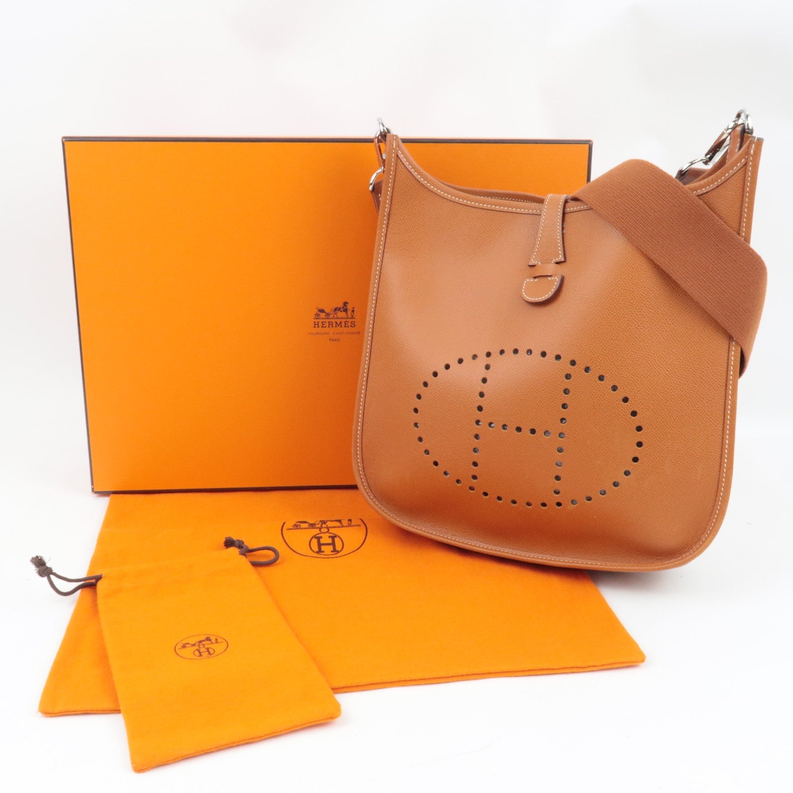 HERMES Evelyne II PM Shoulder Bag □I Stamp (2005) Veau Epsom Gold *Box, Dust bag