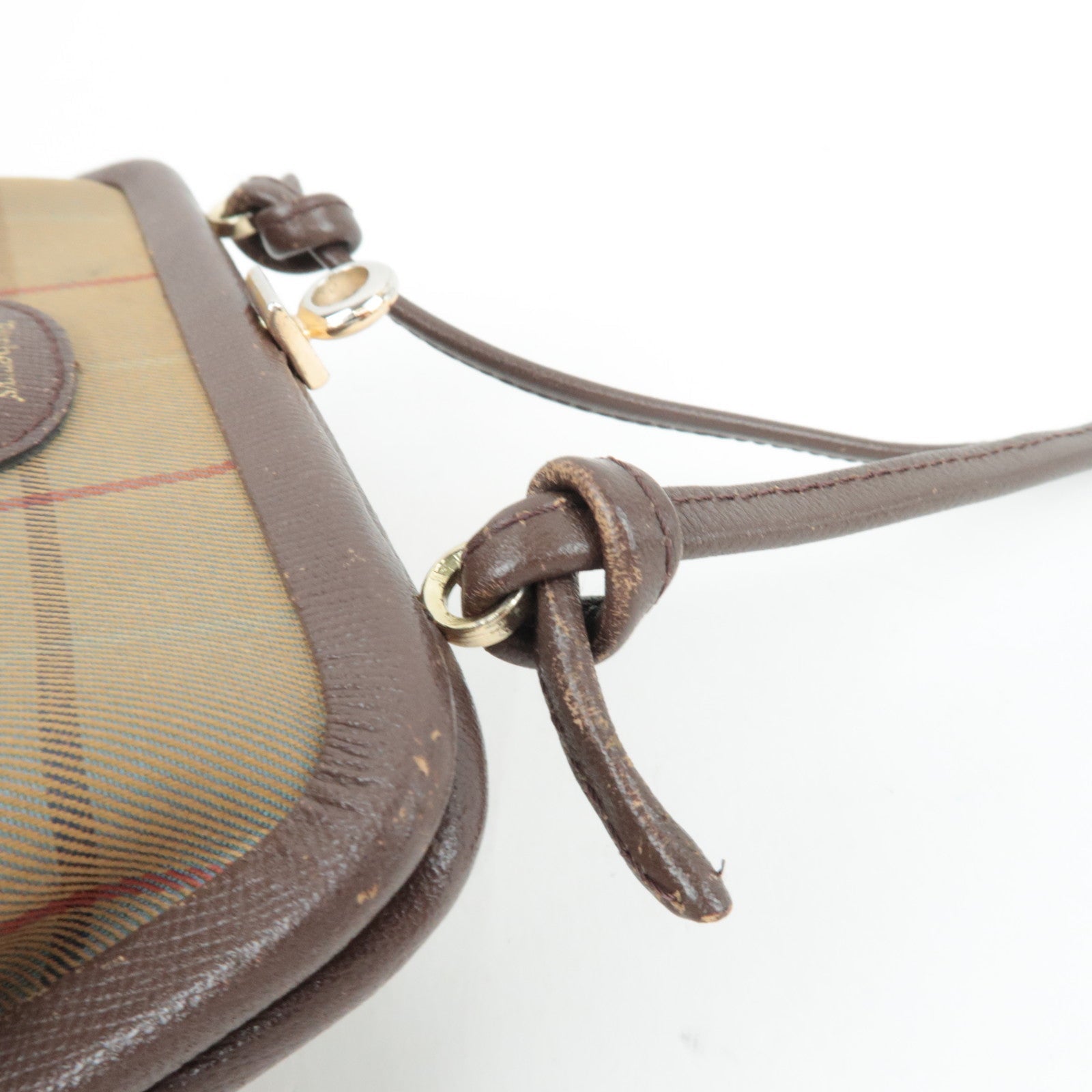 BURBERRY Burberry's Kiss Lock Shoulder Bag Canvas Leather Beige Brown