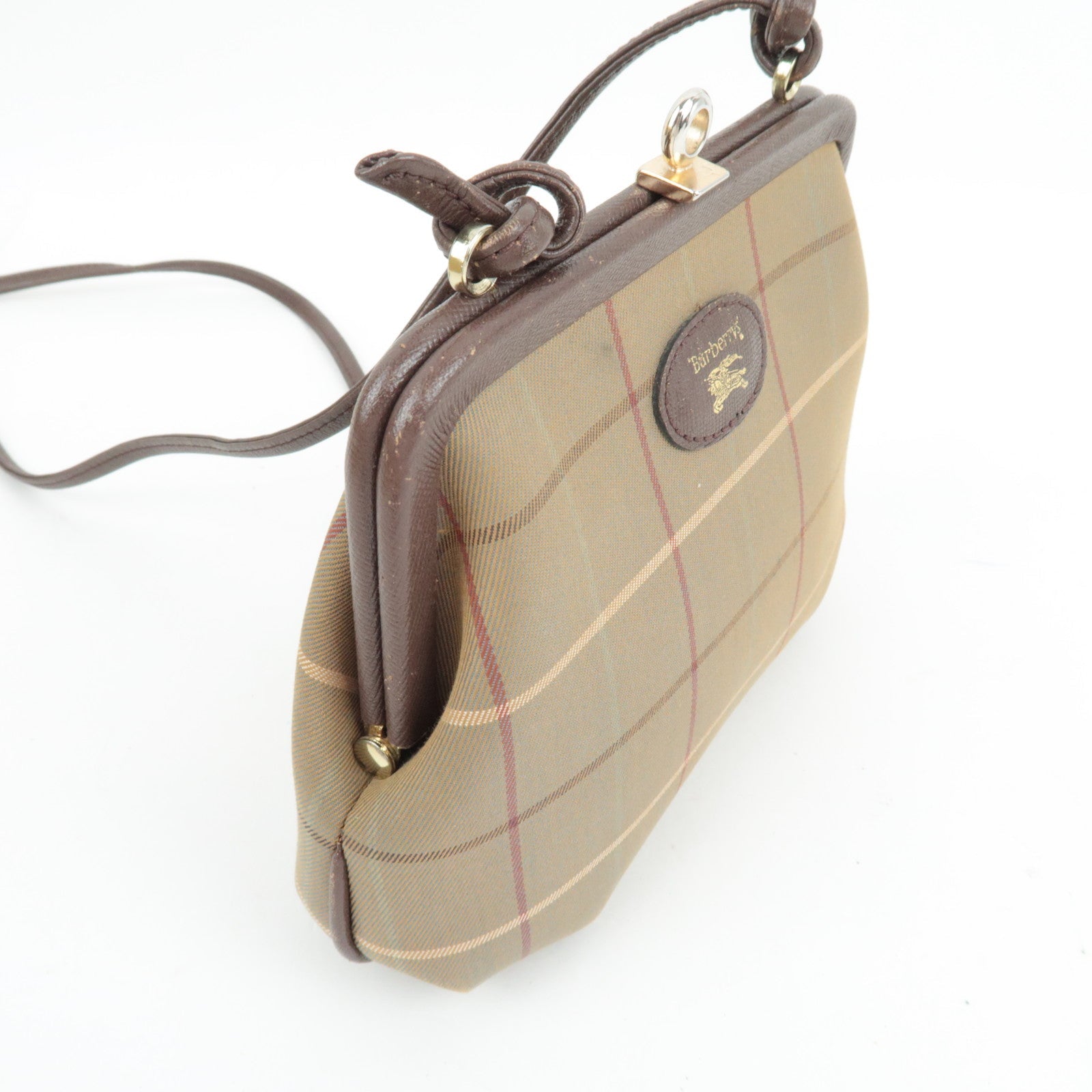 BURBERRY Burberry's Kiss Lock Shoulder Bag Canvas Leather Beige Brown