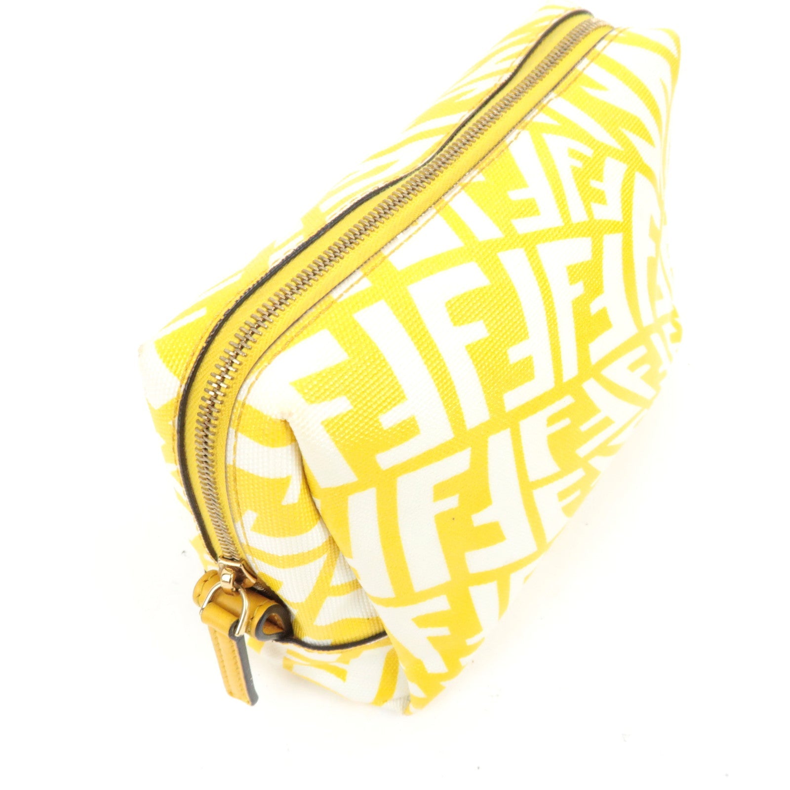 FENDI FF Pattern Cosmetic Pouch PVC Yellow White 8N0172