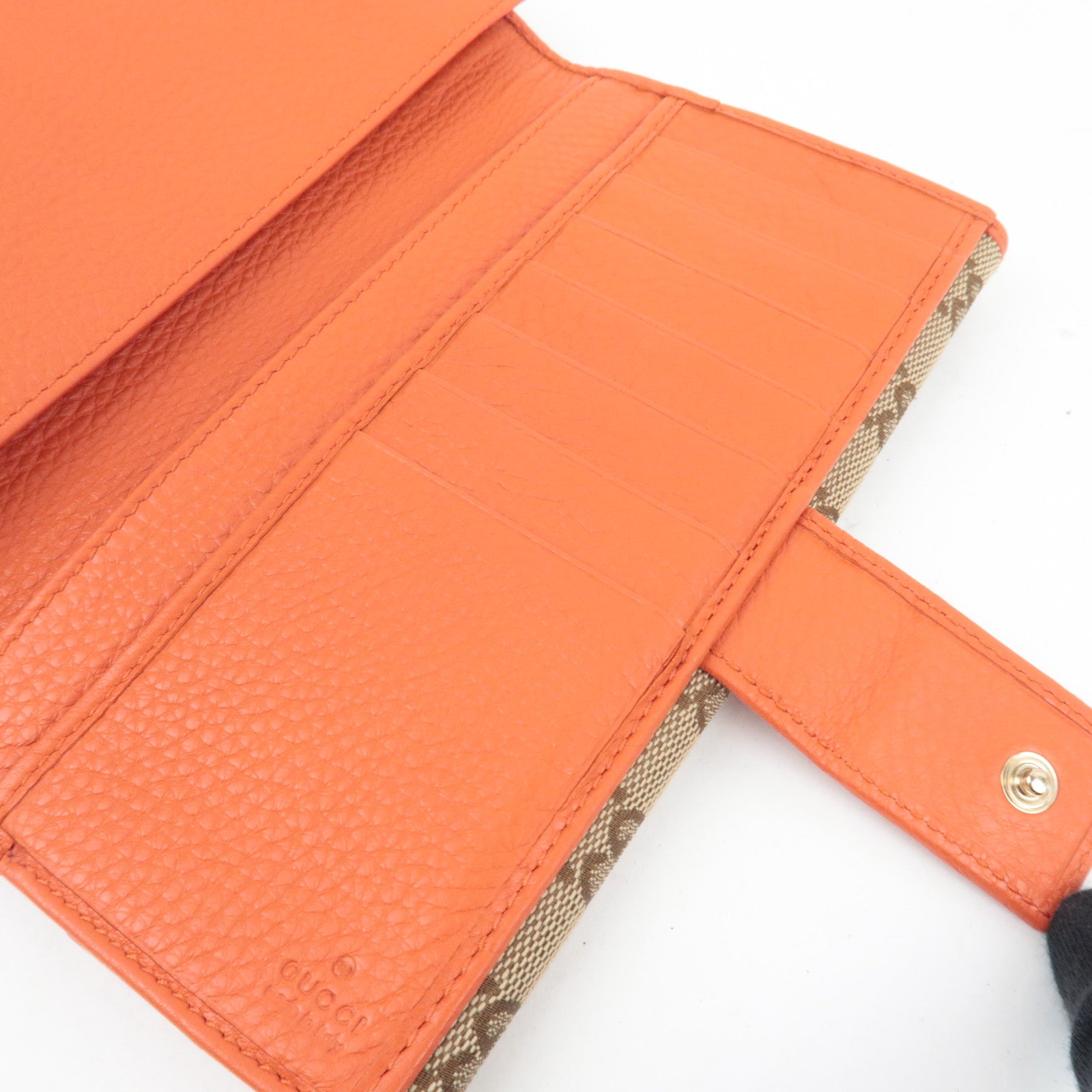 GUCCI Double-Hook Bi-Fold Long Wallet Leather Beige Orange 337335 *Box
