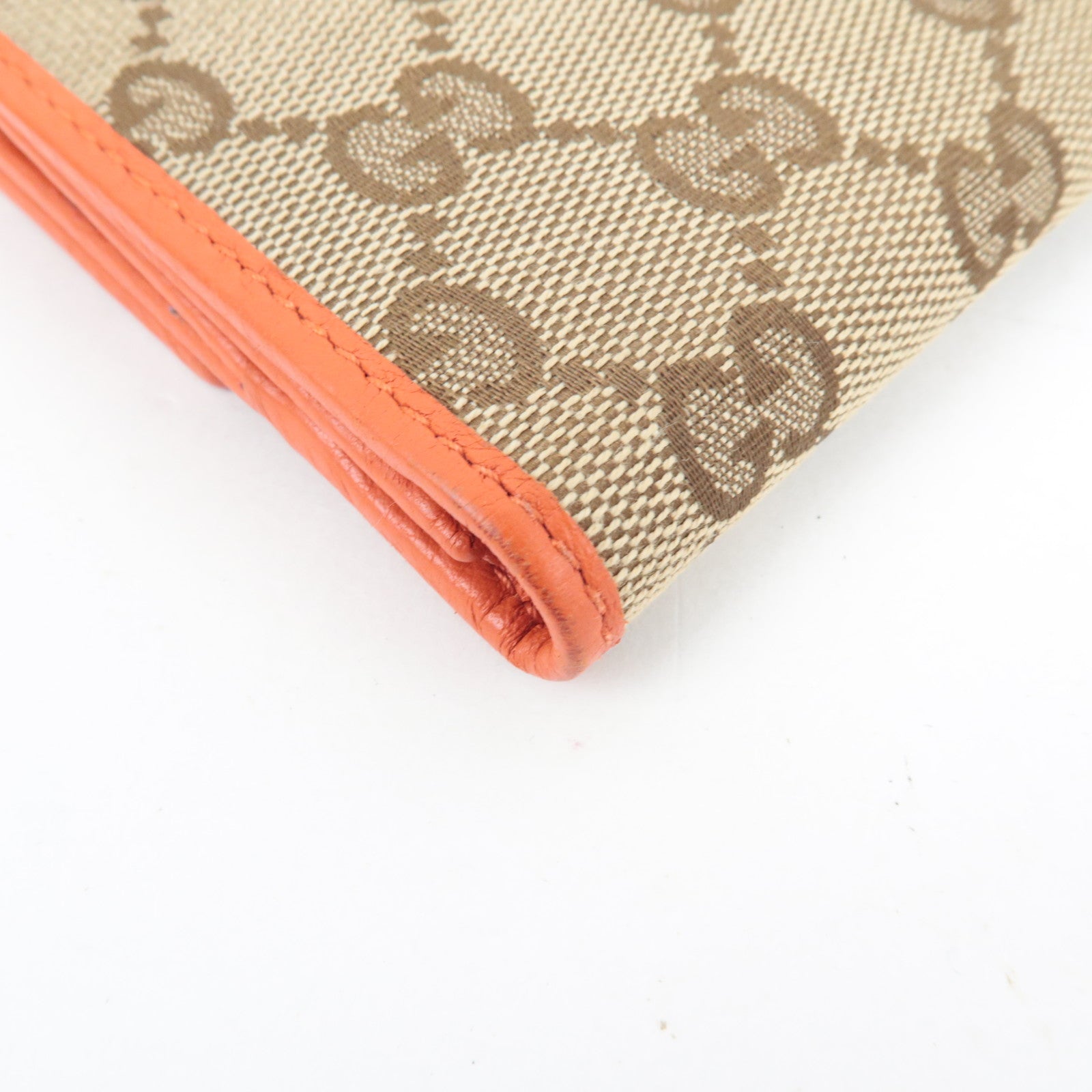 GUCCI Double-Hook Bi-Fold Long Wallet Leather Beige Orange 337335 *Box