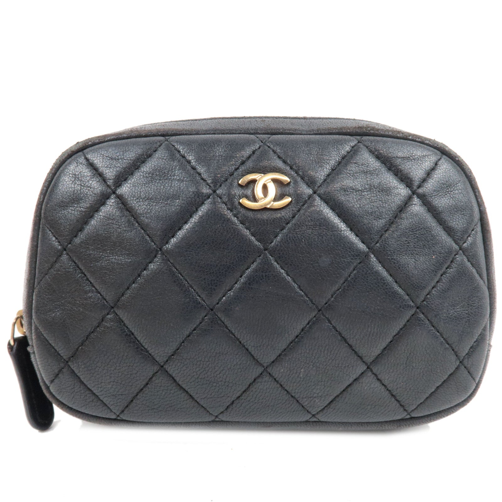 CHANEL Matelasse Cosmetic Pouch Lambskin Black Gold HDW 2290296477559