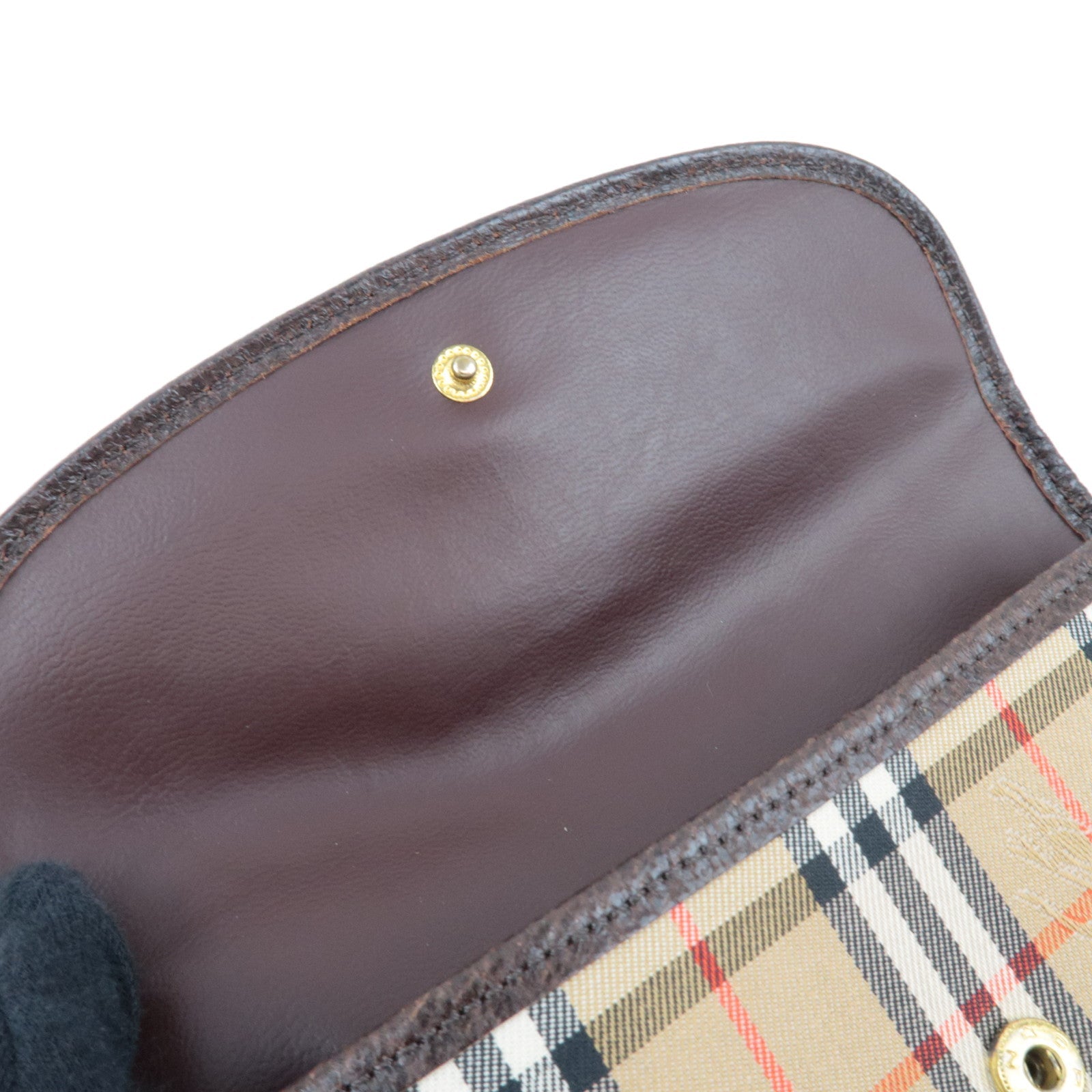 BURBERRY Burberry's Nova Plaid Pouch Canvas Leather Beige Brown