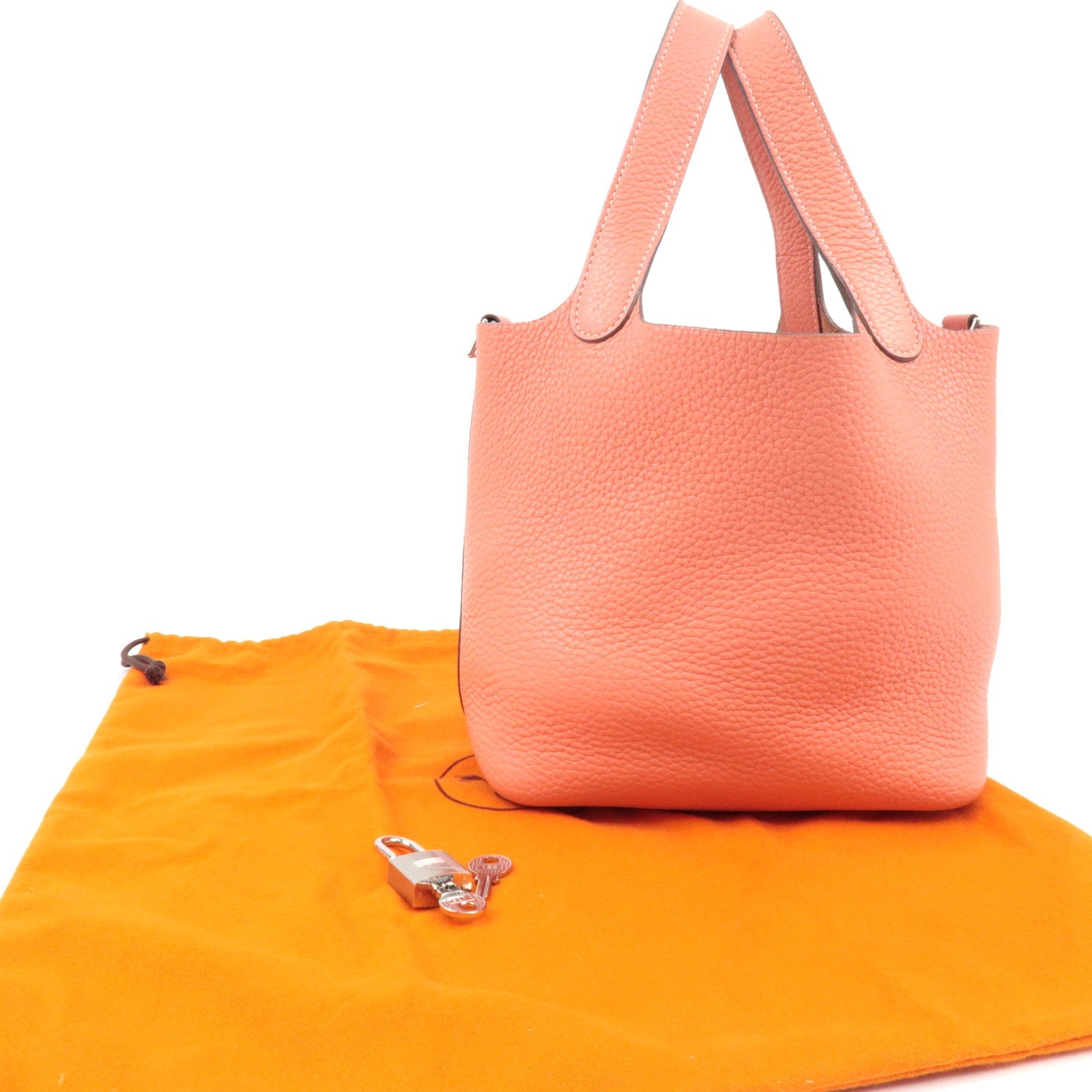 HERMES Picotin Lock PM Handbag □P Stamp (2012) Taurillon Clemence Flamingo Silver HDW *Dust bag, Key Lock