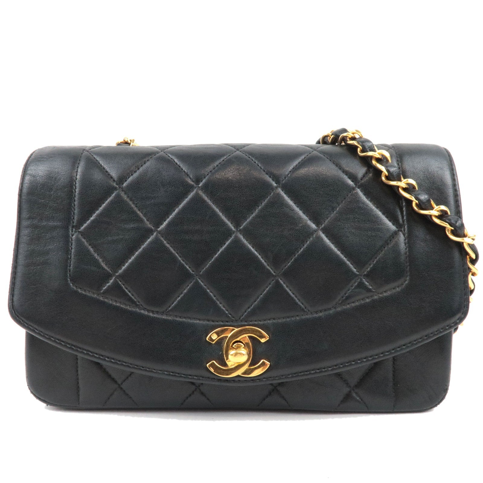 CHANEL Diana Matelasse 23 Chain Shoulder Bag Lambskin Black Gold HDW A01164 236847977596