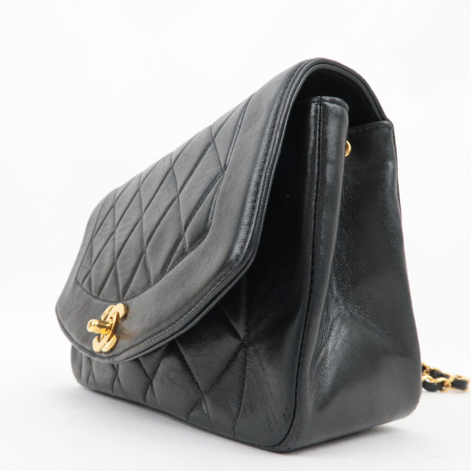 CHANEL Diana Matelasse 23 Chain Shoulder Bag Lambskin Black Gold HDW A01164 2368479
