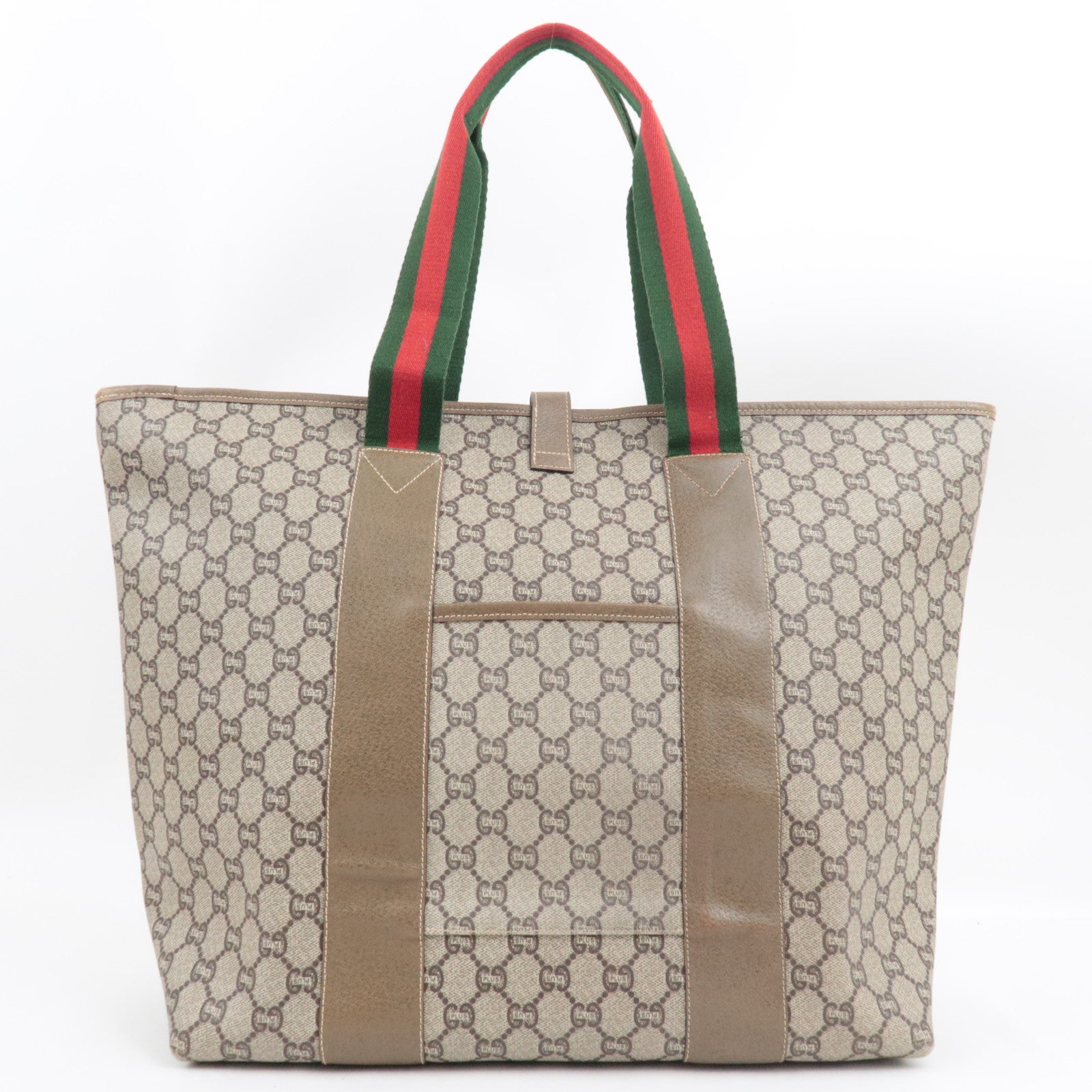 GUCCI Sherry Old GUCCI Tote Bag GG Plus Leather Beige Brown