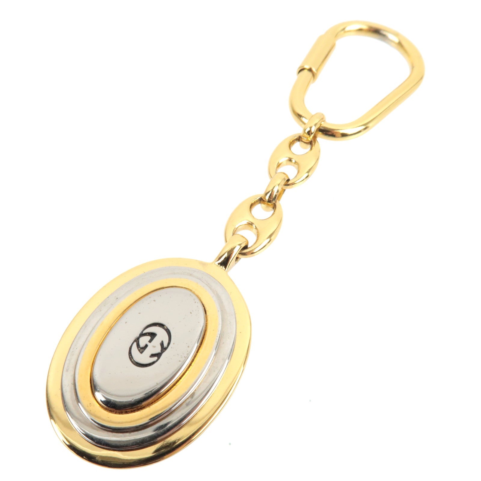 GUCCI Interlocking G Keychain Bag Charm Metal Gold Silver 77600