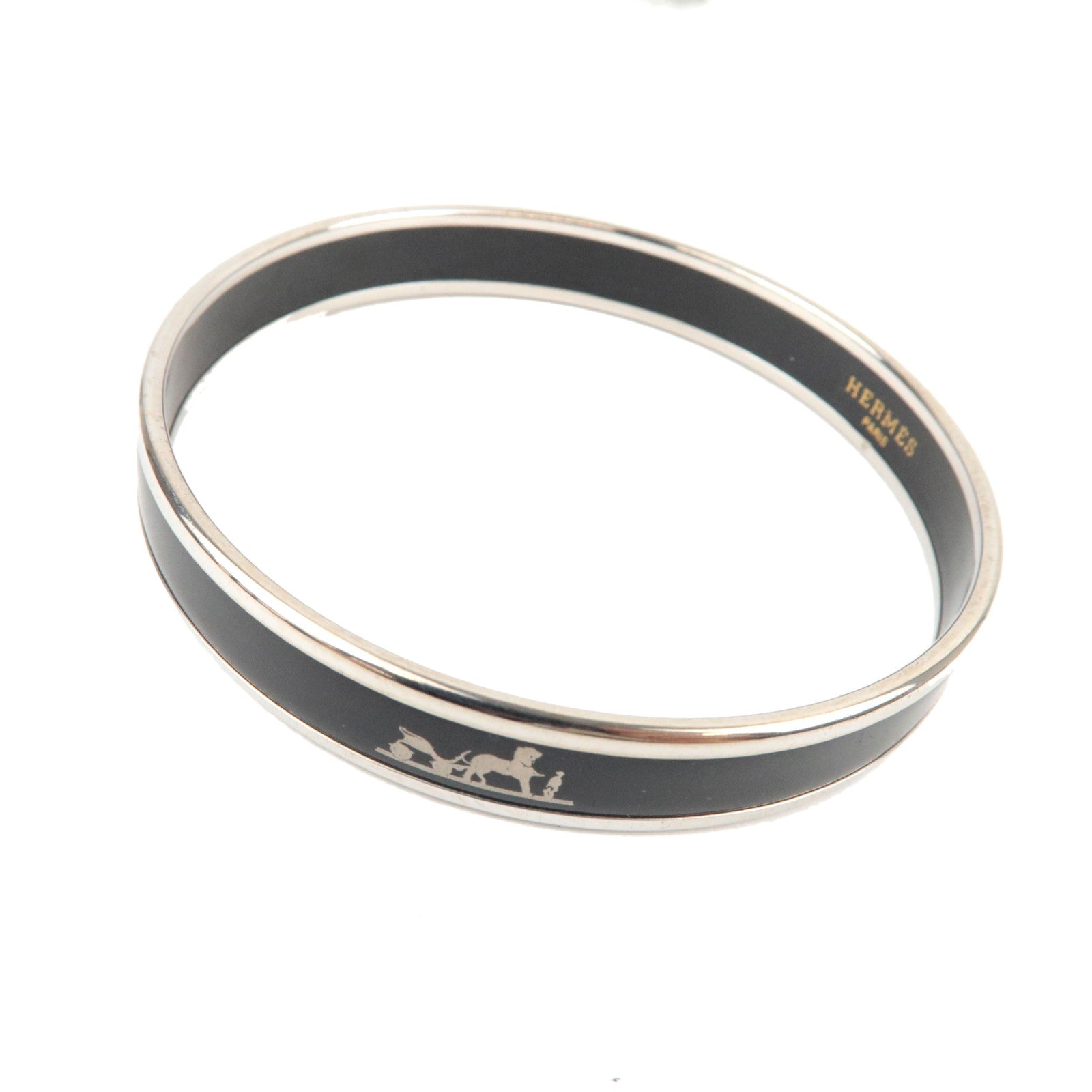 HERMES Email PM Caleche Bangle Bracelet Metal Black *Box77635