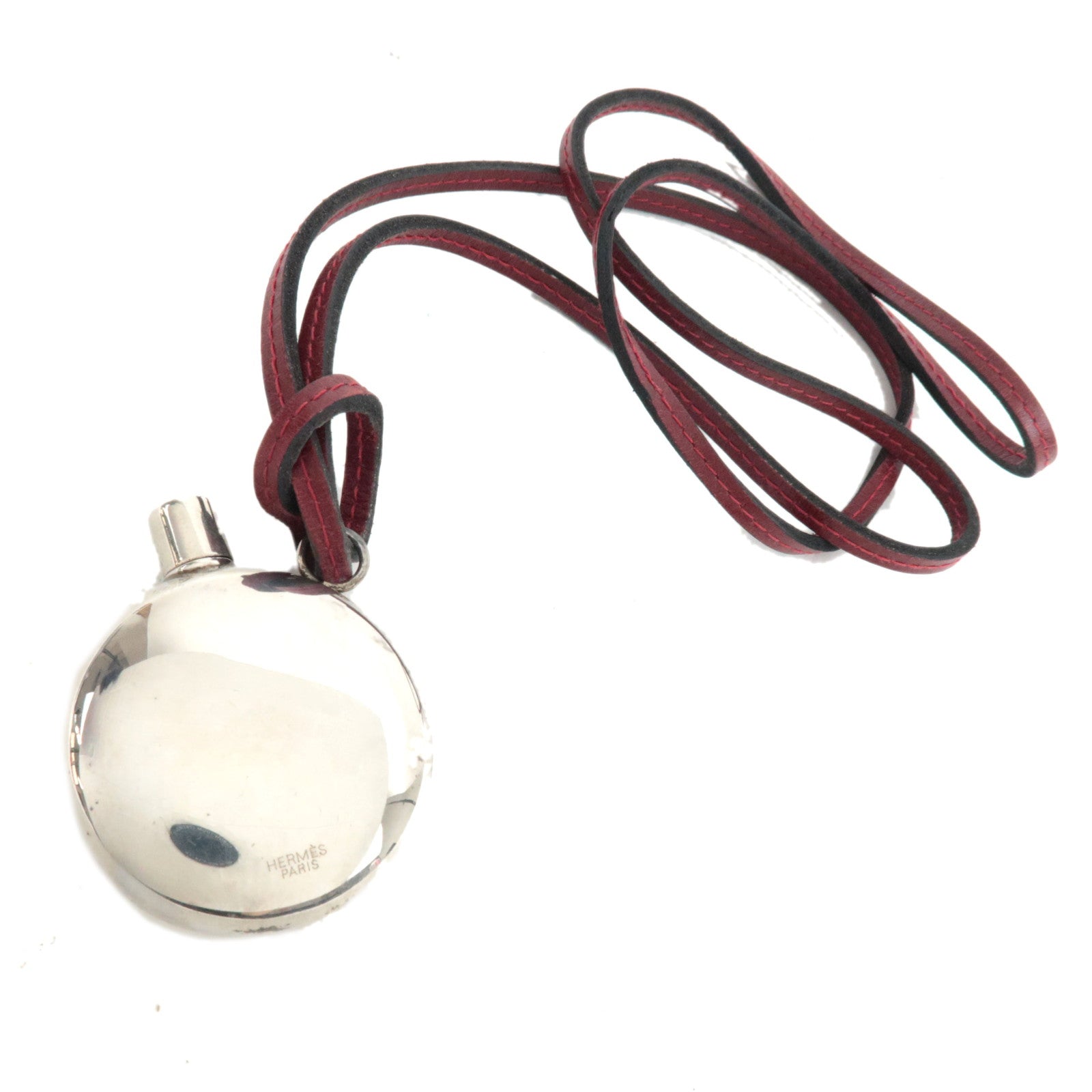 HERMES Perfume Bottle Necklace SV925 Leather Silver Bordeaux *Dust bag77636